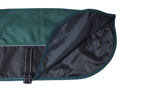 Green Black Alps Dog Coat with 100 GSM Padding - Flat