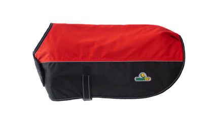 Red Black Alps Dog Coat with 100 GSM Padding - Flat