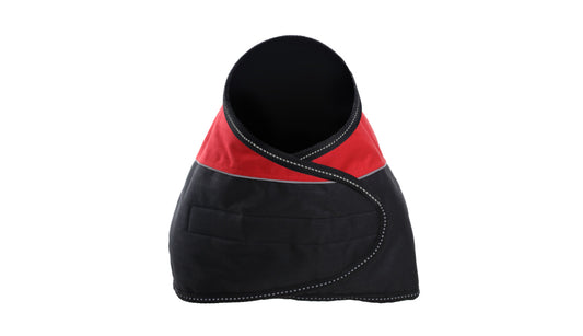 Red Black Alps Dog Coat with 100 GSM Padding - Flat