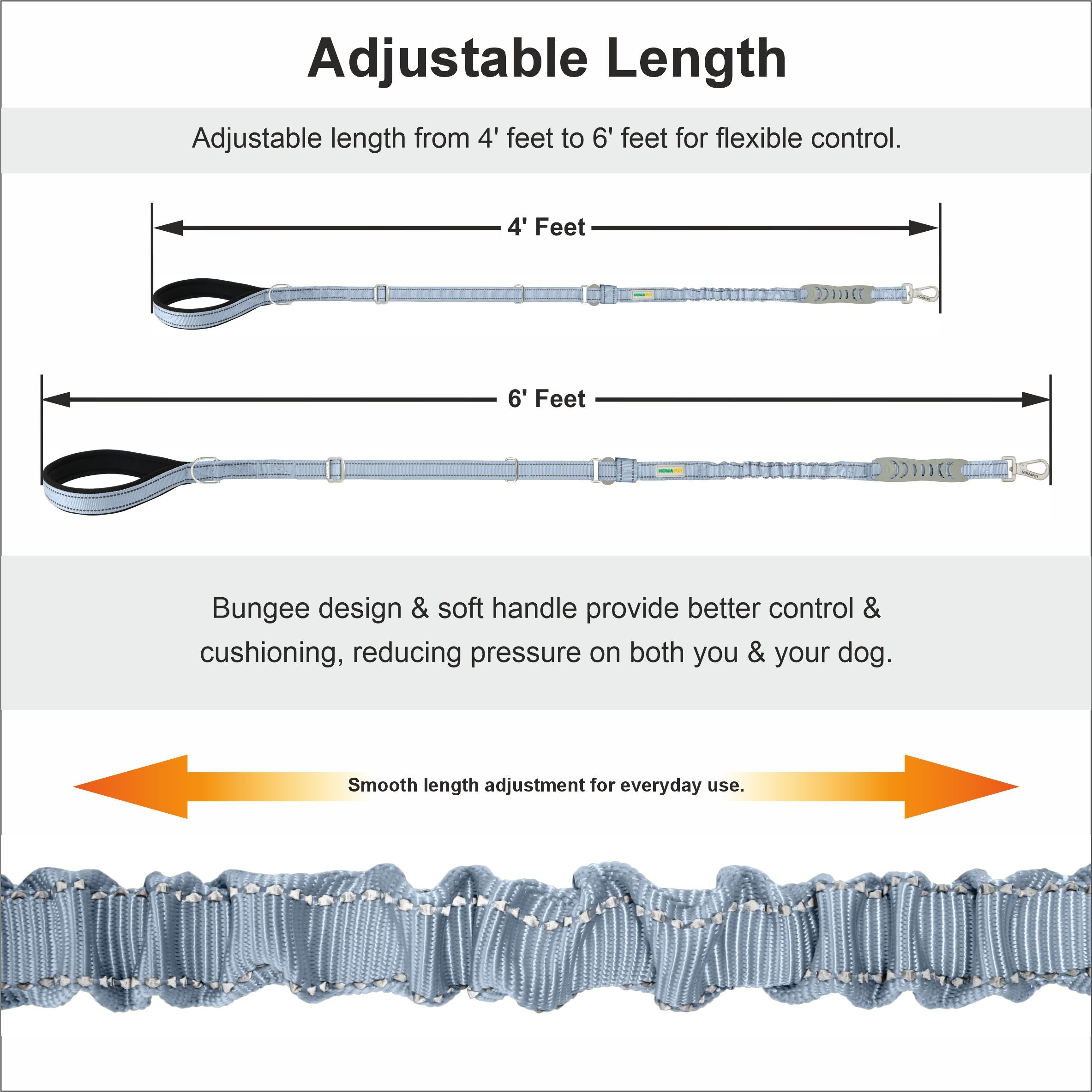 Baby Lavender Nylon Adjustable Bungee Dog Leash