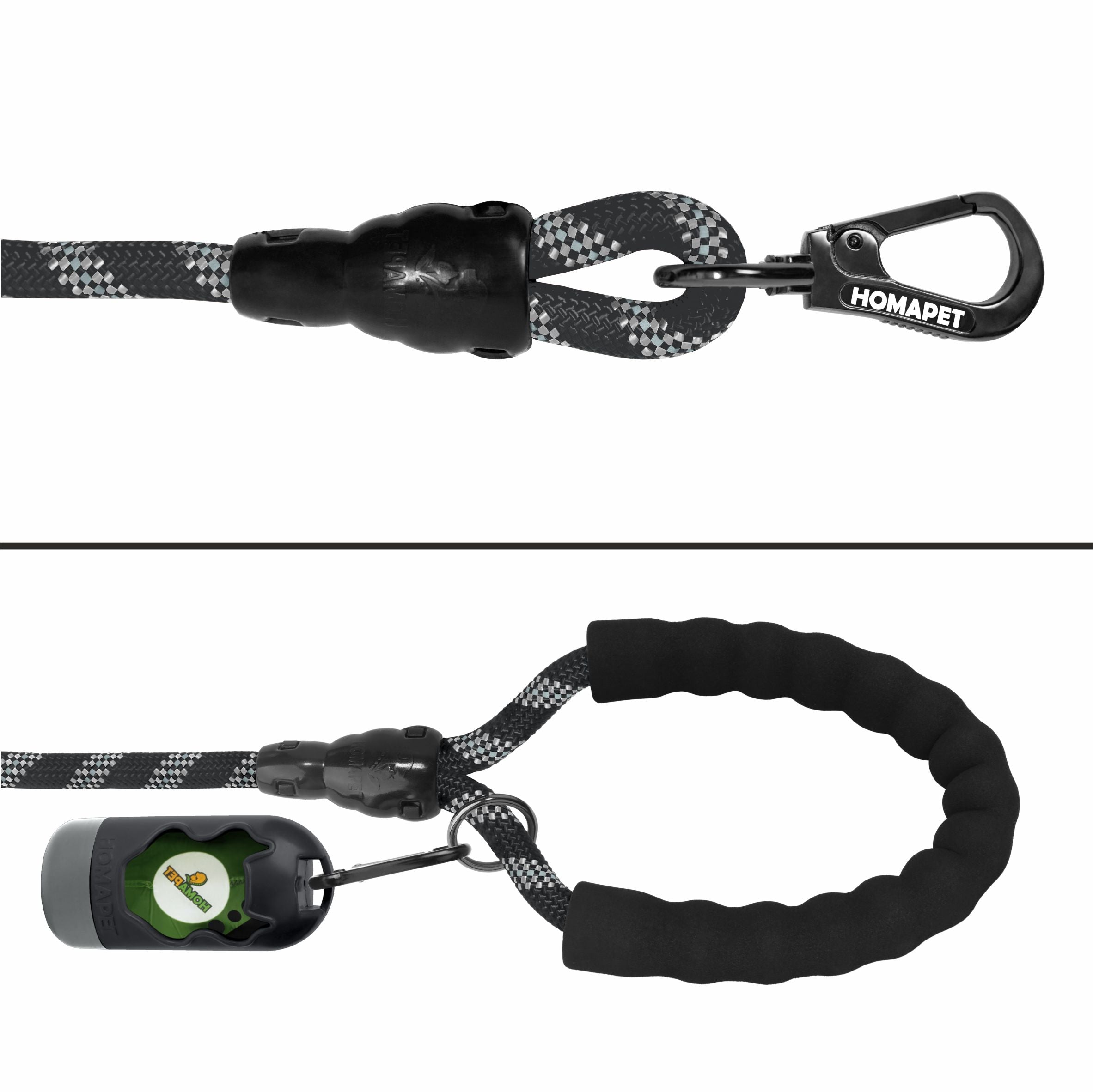 Black - Grey Braided Polyester Reflective Dog Rope