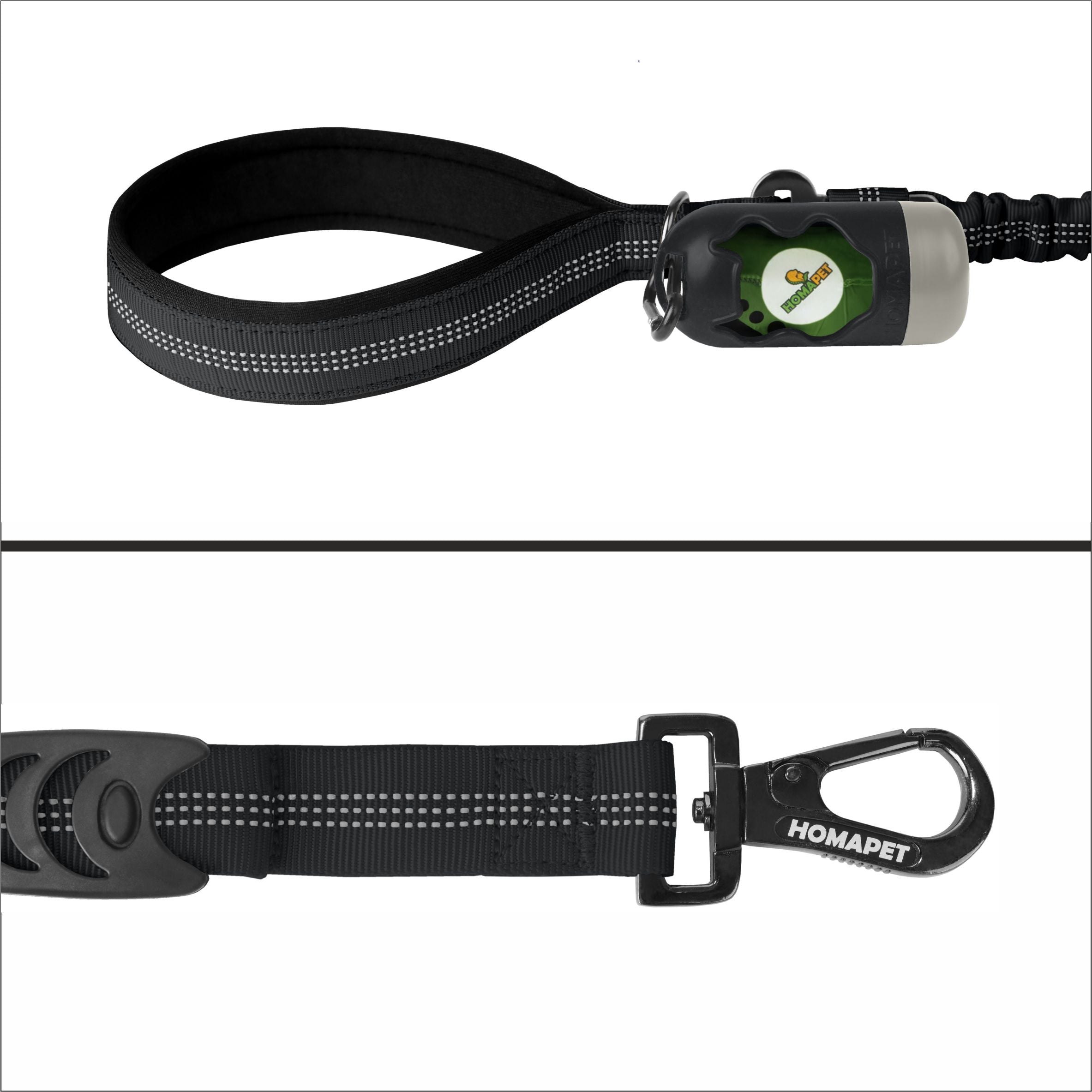 Black Nylon Full Bungee Dog Leash