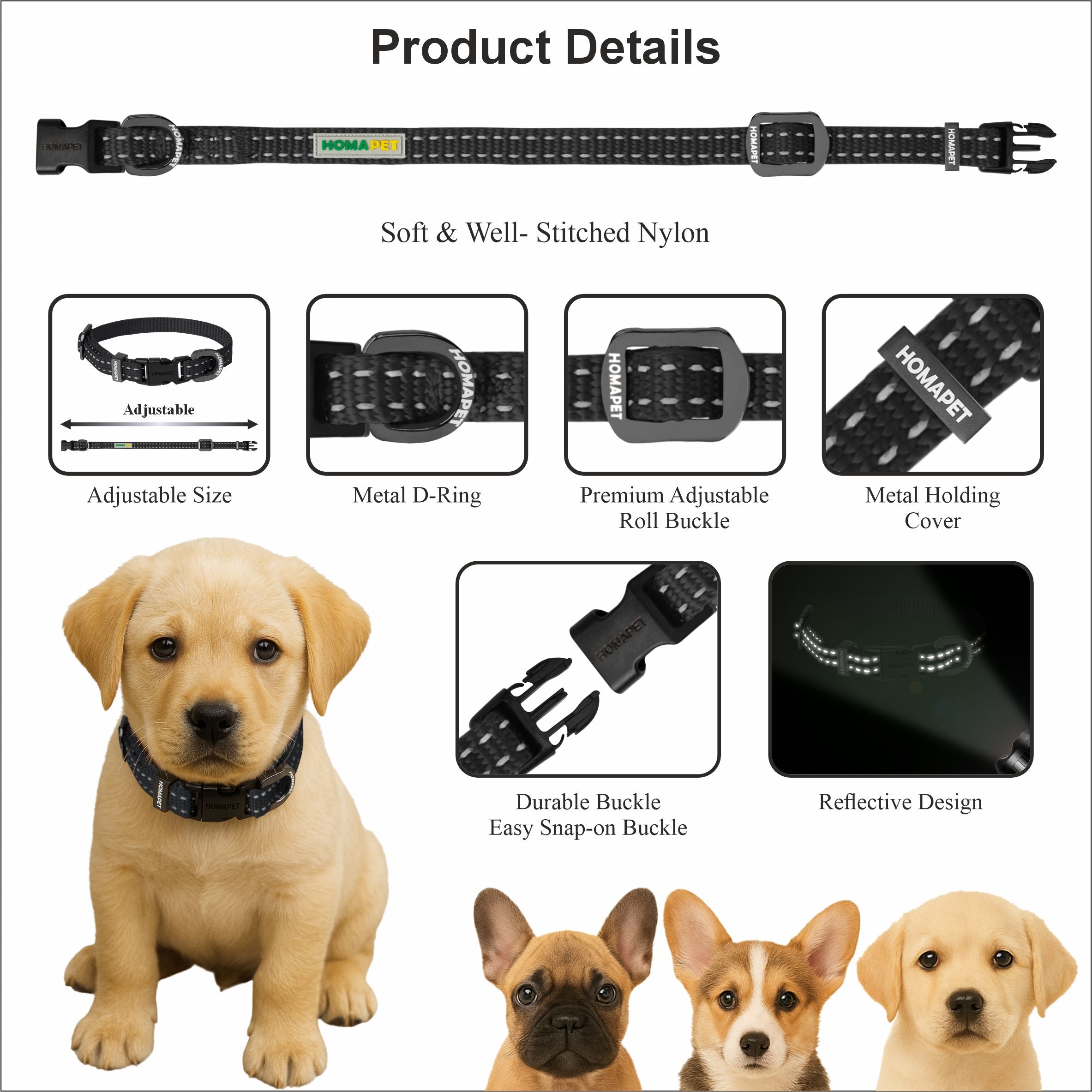 Black Nylon Dog Collar XS