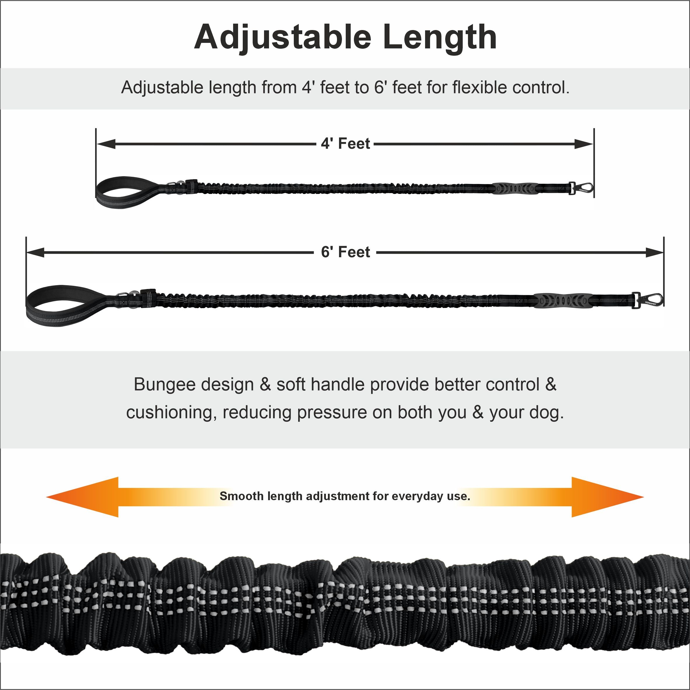 Black Nylon Full Bungee Dog Leash
