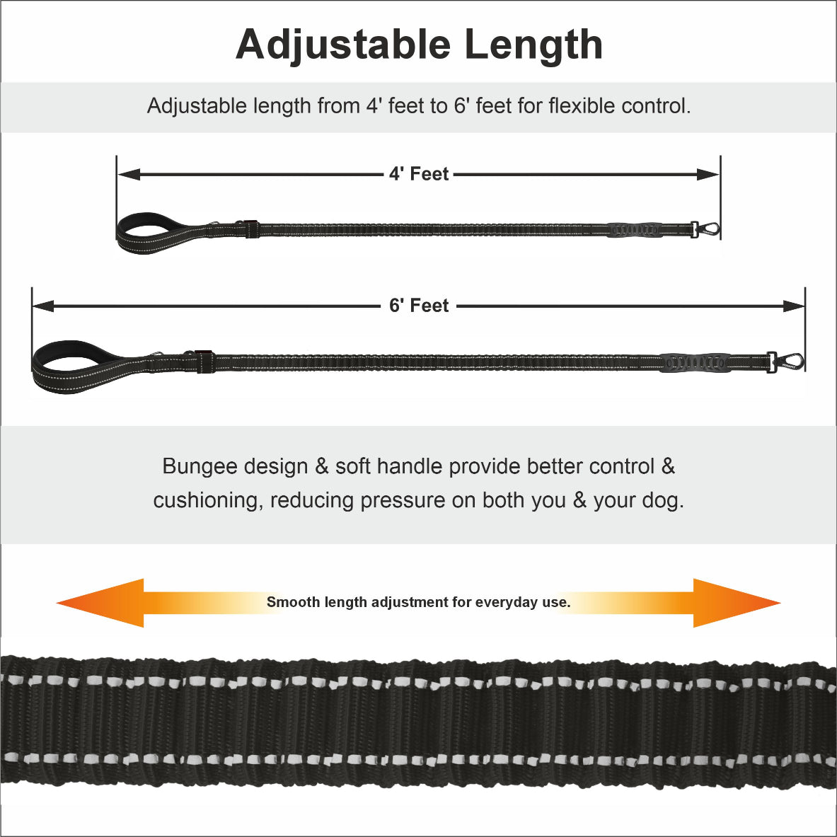 Black Polyester Full Bungee Dog Leash