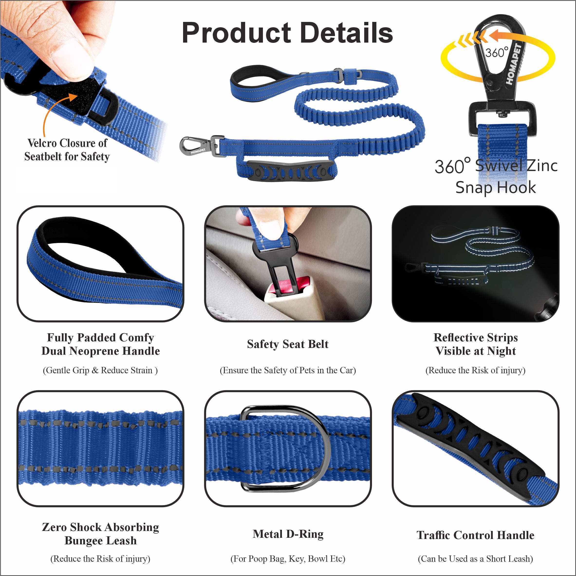 Sodalite Blue Polyester Full Bungee Dog Leash