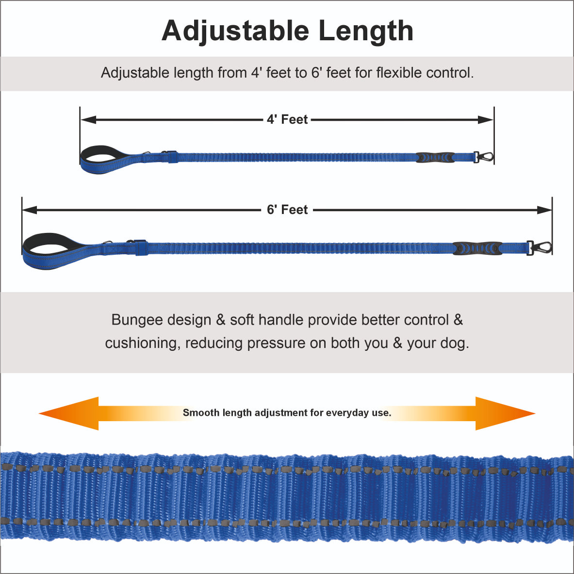 Sodalite Blue Polyester Full Bungee Dog Leash