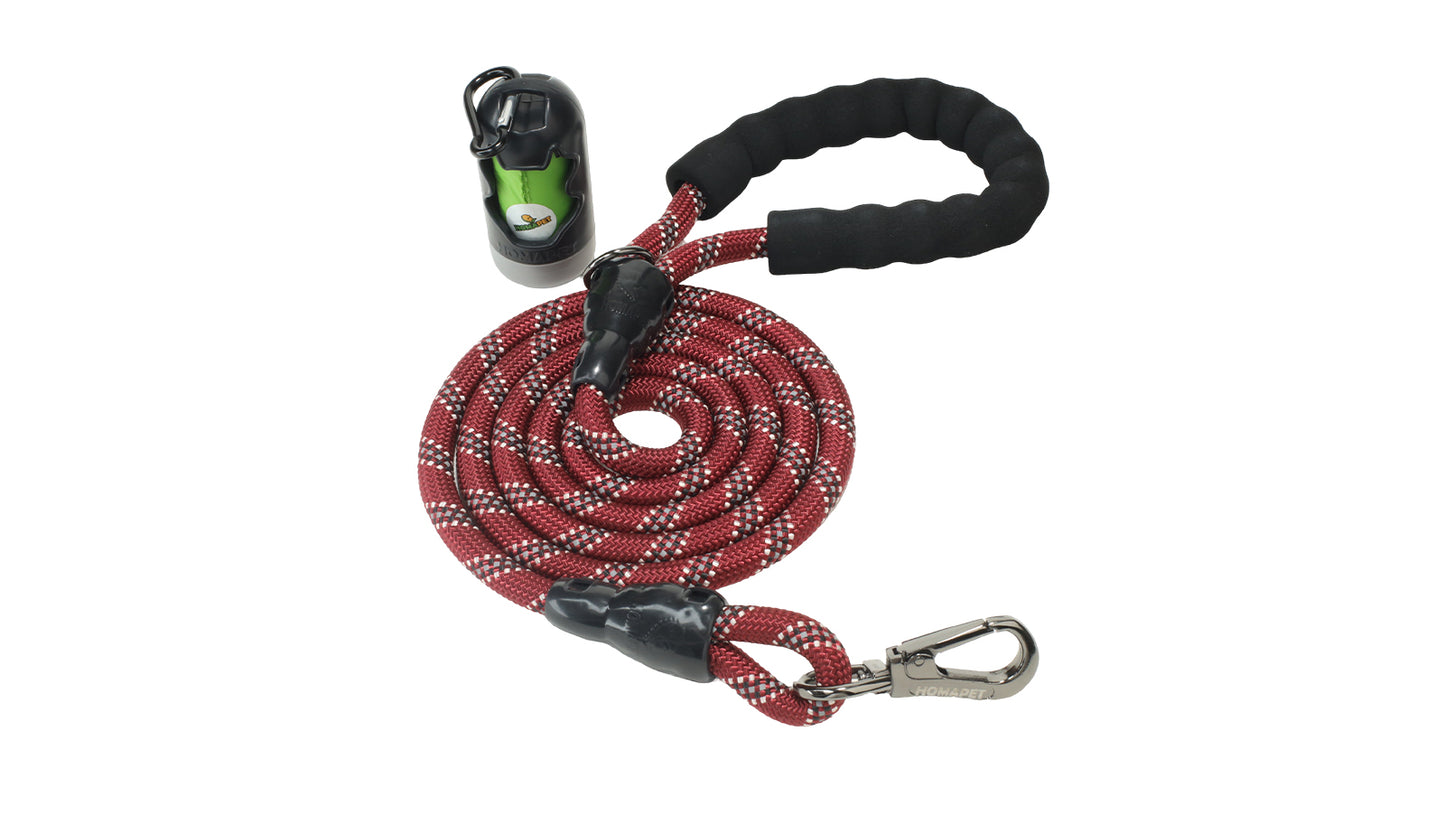 Burgundy Black - Grey Braided Polyester Reflective Dog Rope