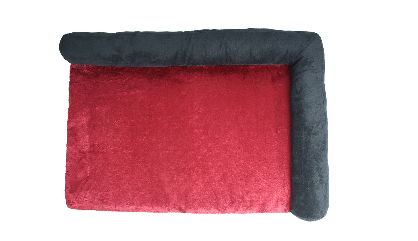 Burgundy & Black L Shape Dog Bed