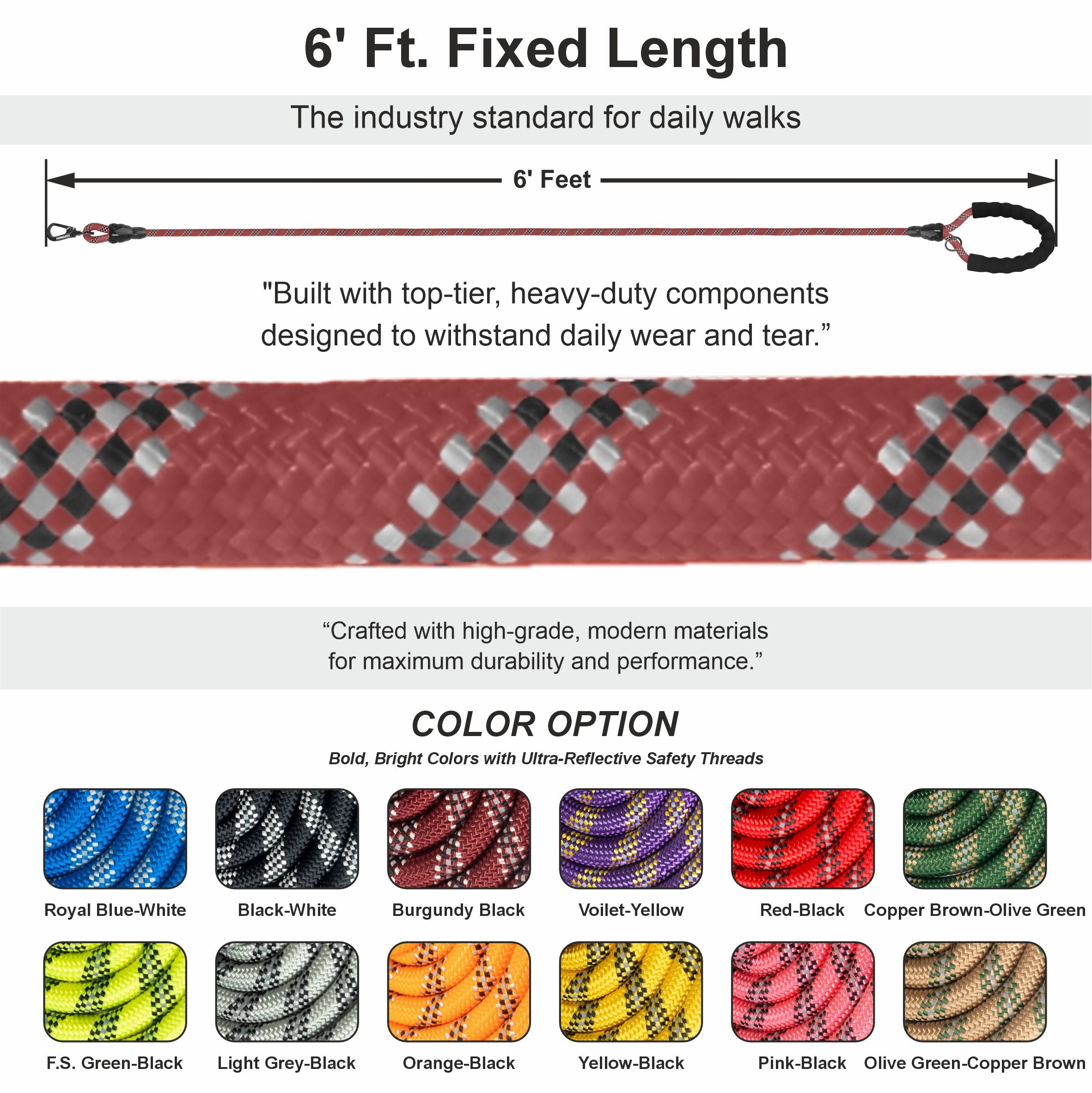 Burgundy - Black Braided Polyester Reflective Dog Rope