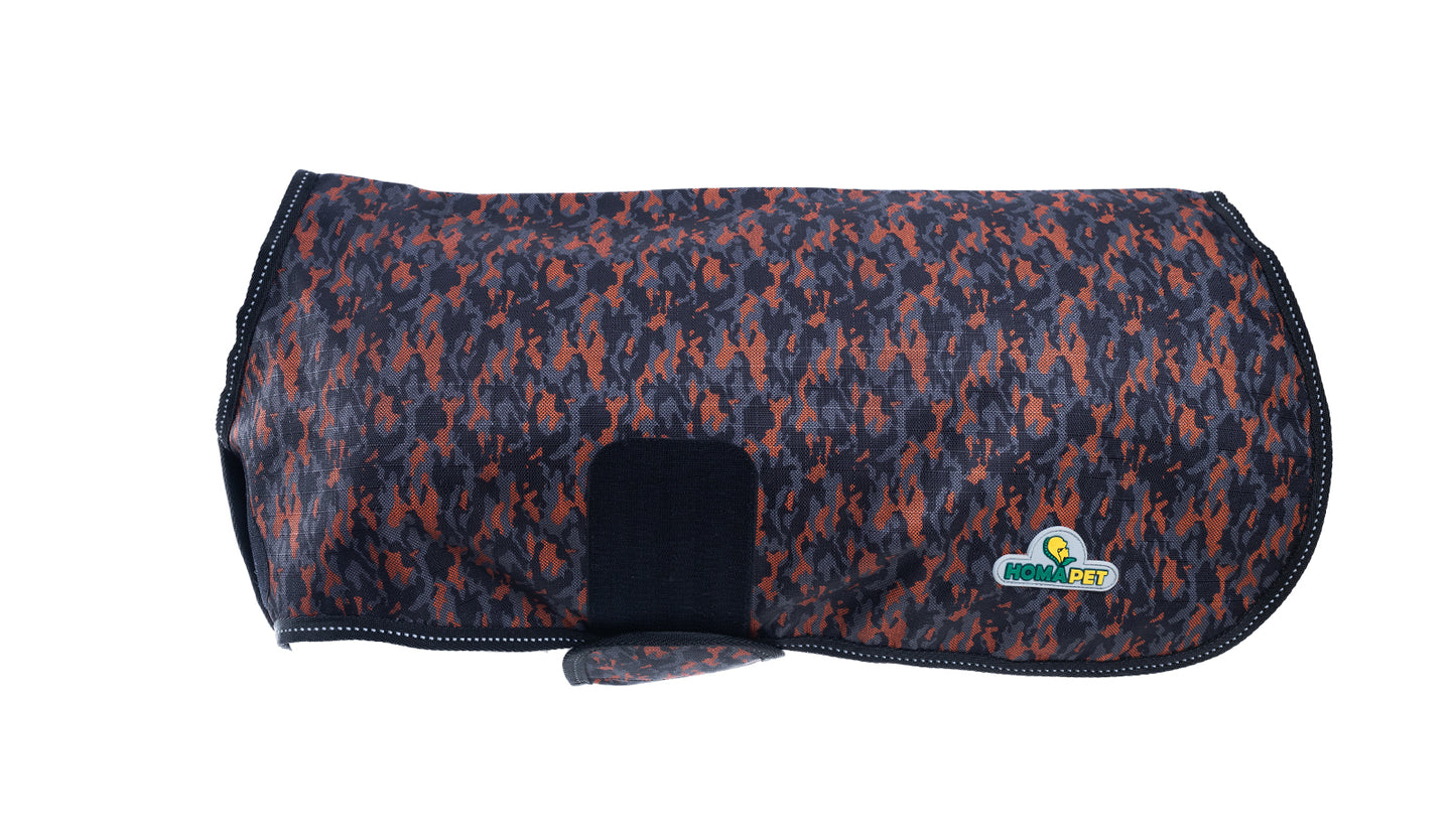 Orange Black Camo Coastal Dog Coat with Polyester Lining - Printed