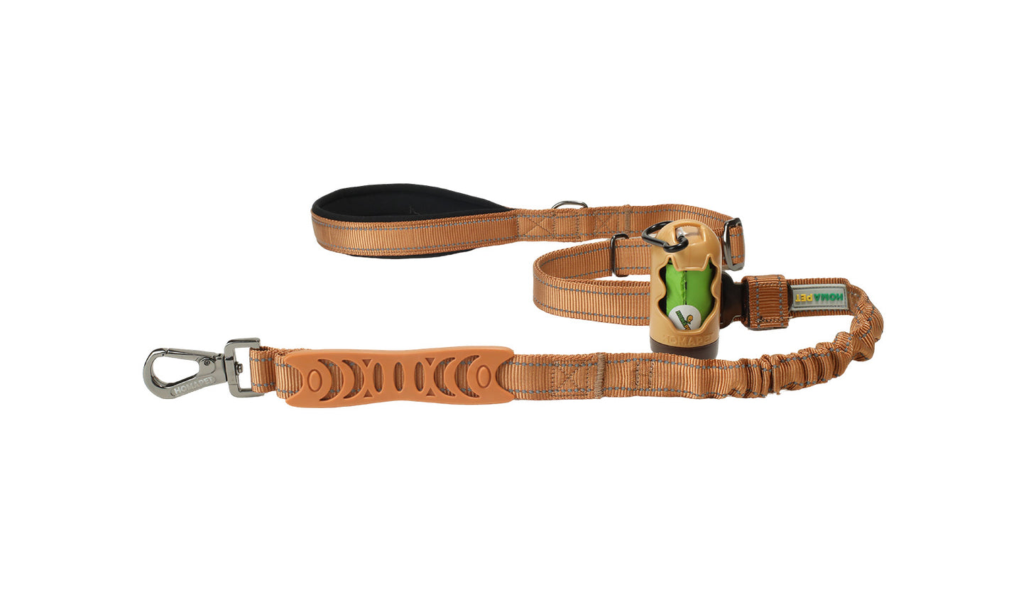 Copper Brown Nylon Adjustable Bungee Dog Leash