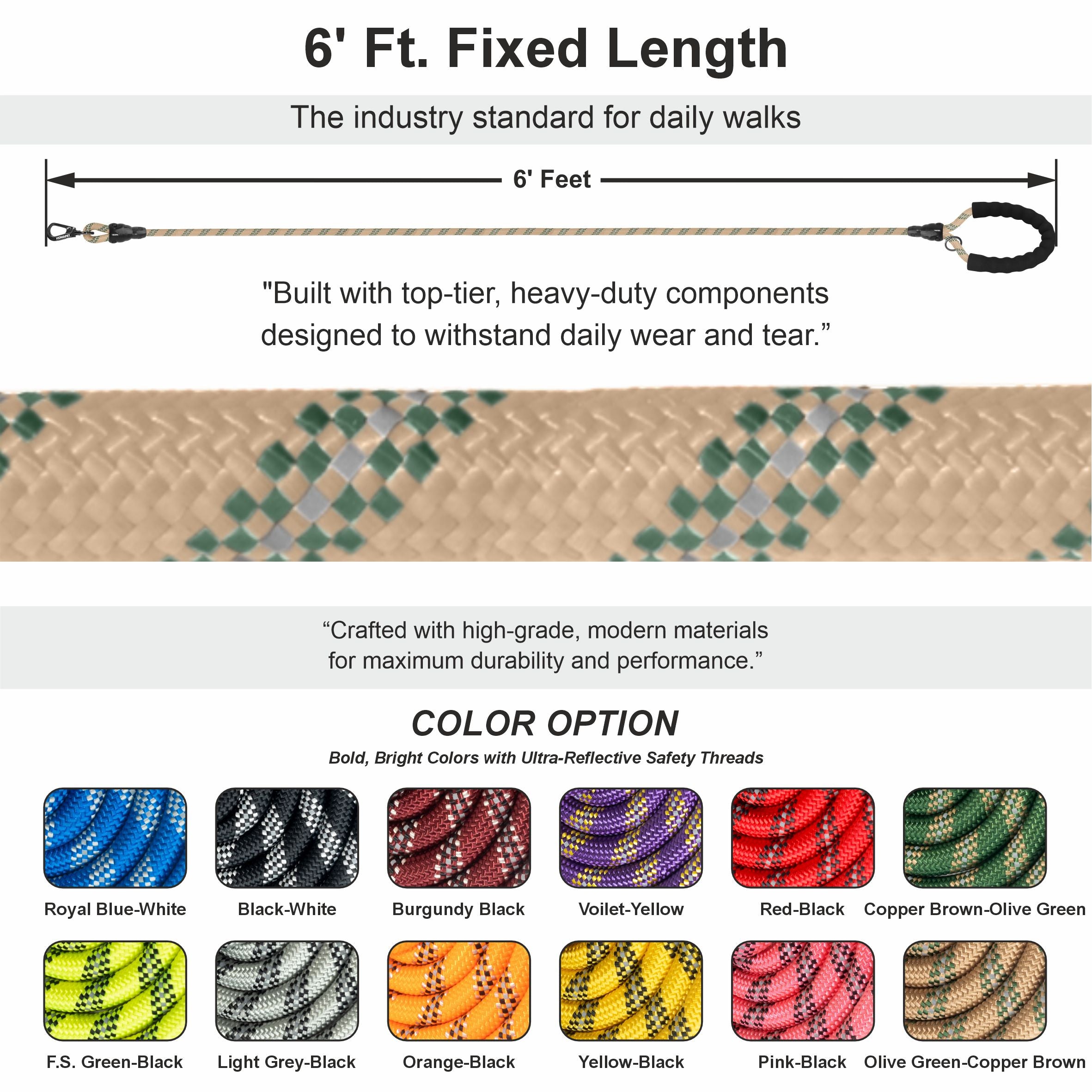 Copper Brown - Olive Green Braided Polyester Reflective Dog Rope