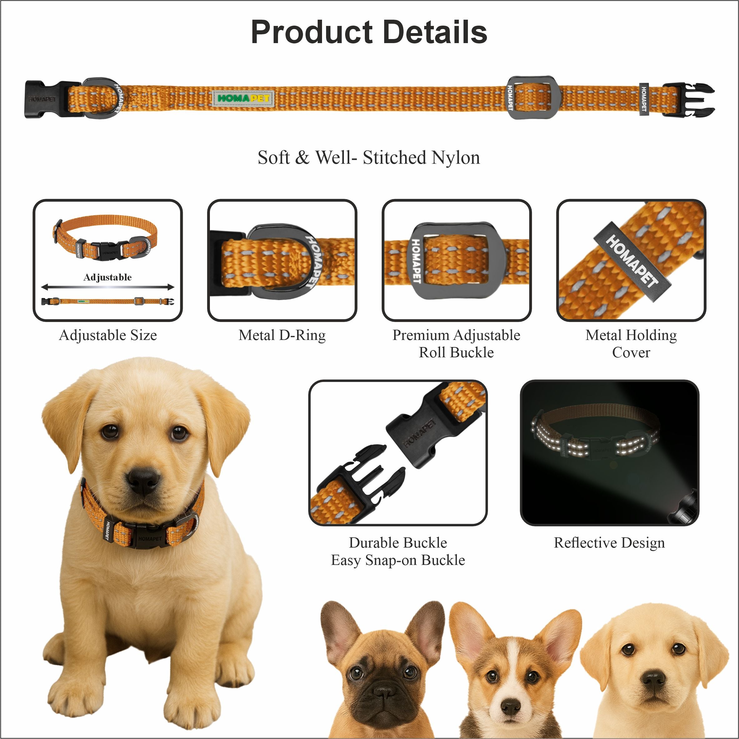 Copper Brown Nylon Dog Collar XS