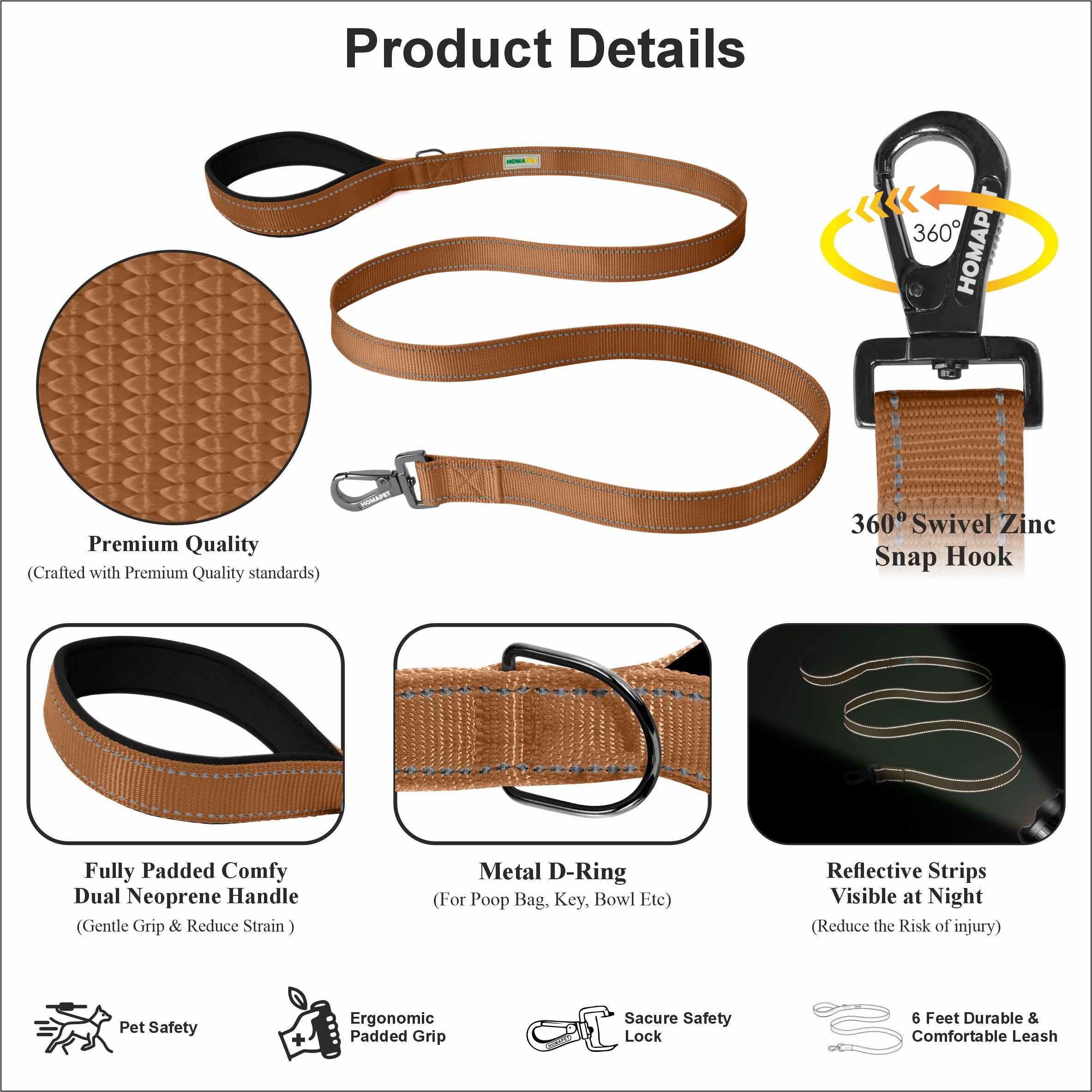 Copper Brown Nylon Dog Leash