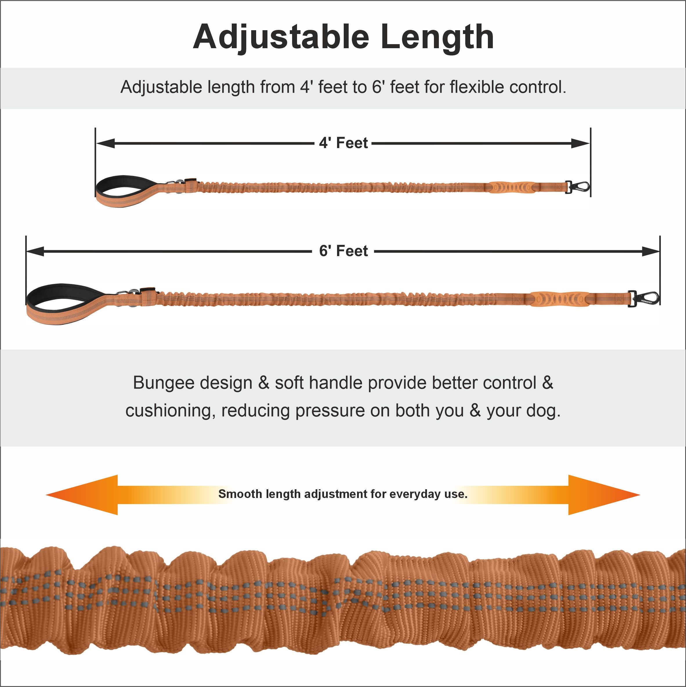 Copper Brown Nylon Full Bungee Dog Leash
