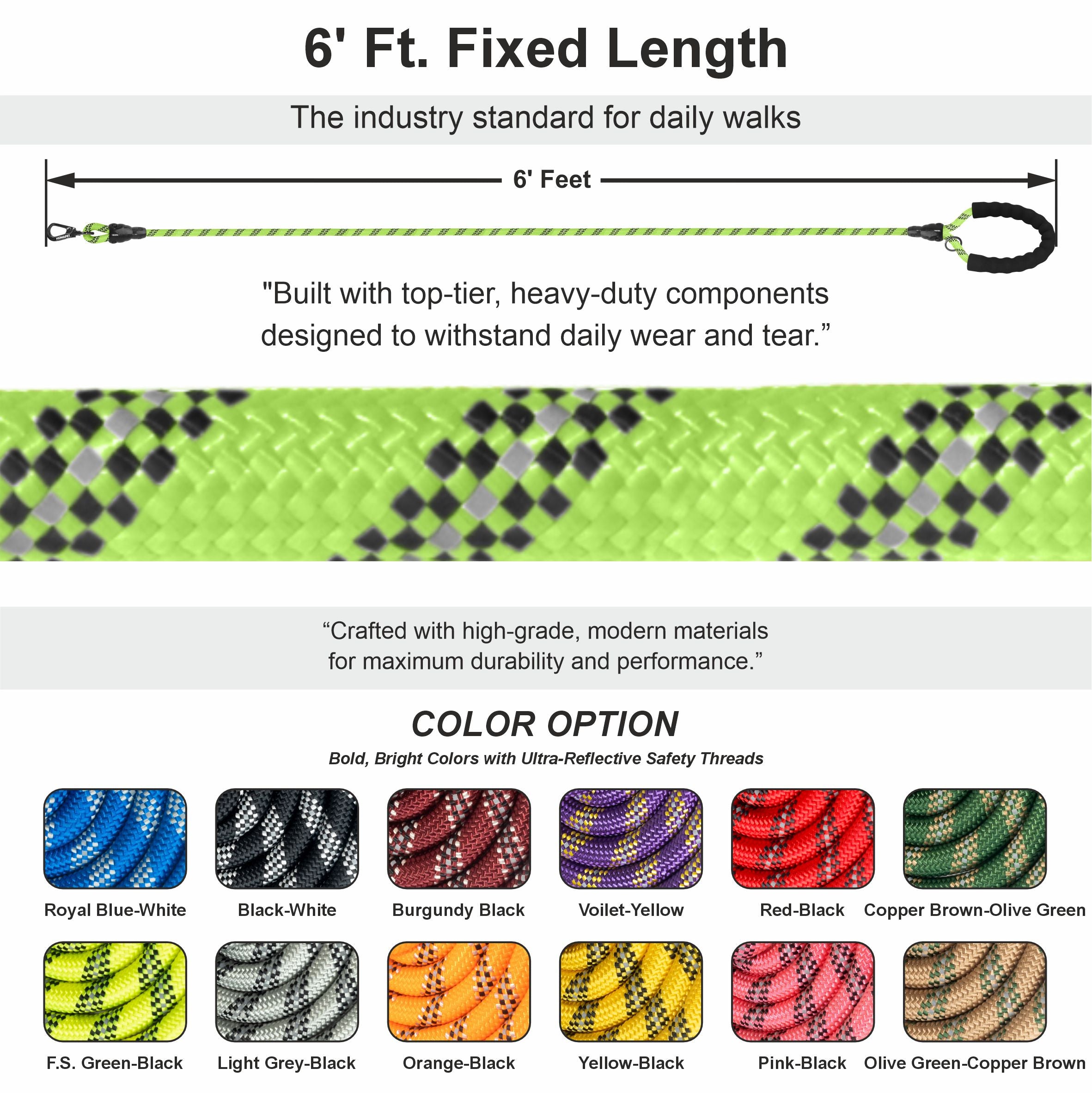 FS Green - Black Braided Polyester Reflective Dog Rope