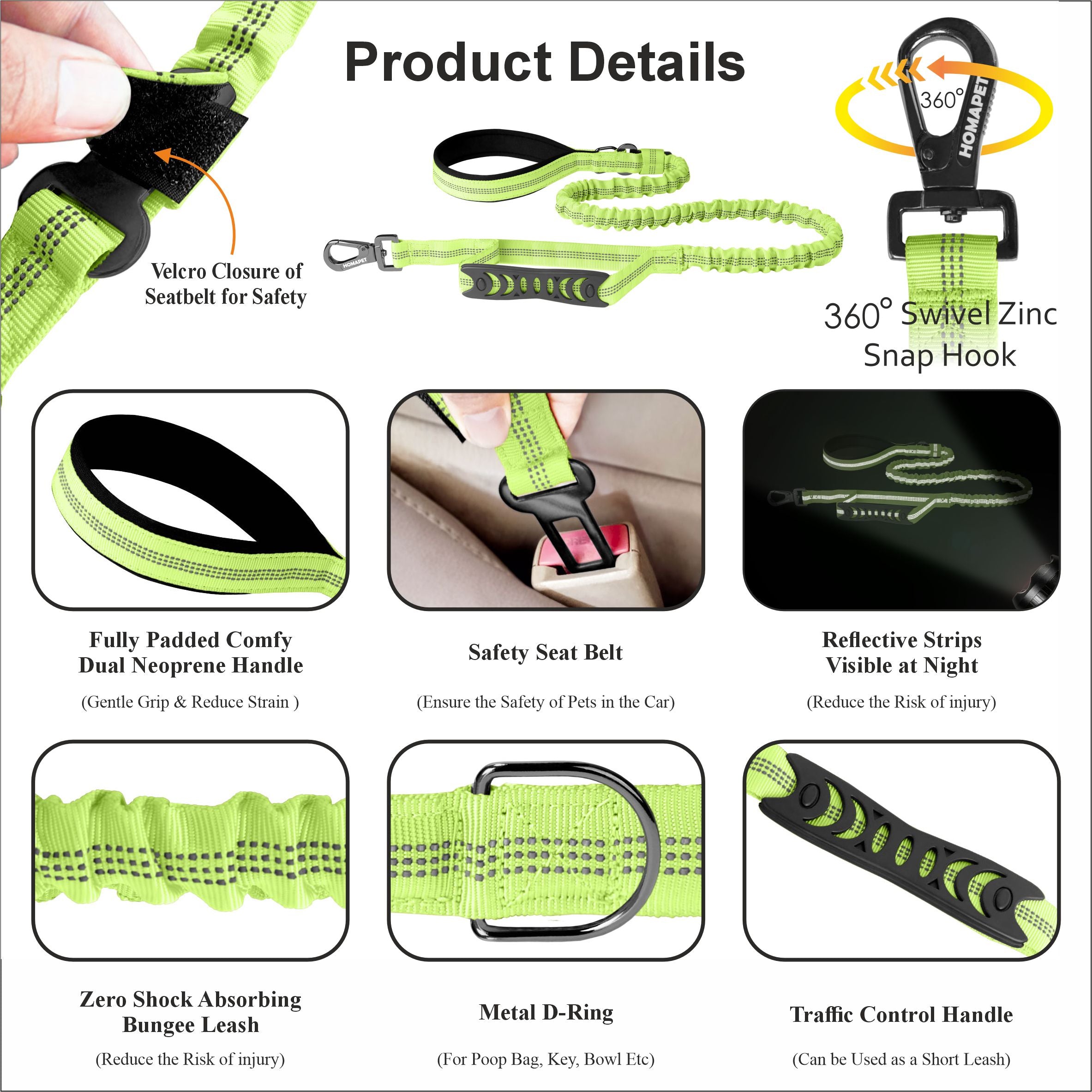 FS Green Polyester Full Bungee Dog Leash