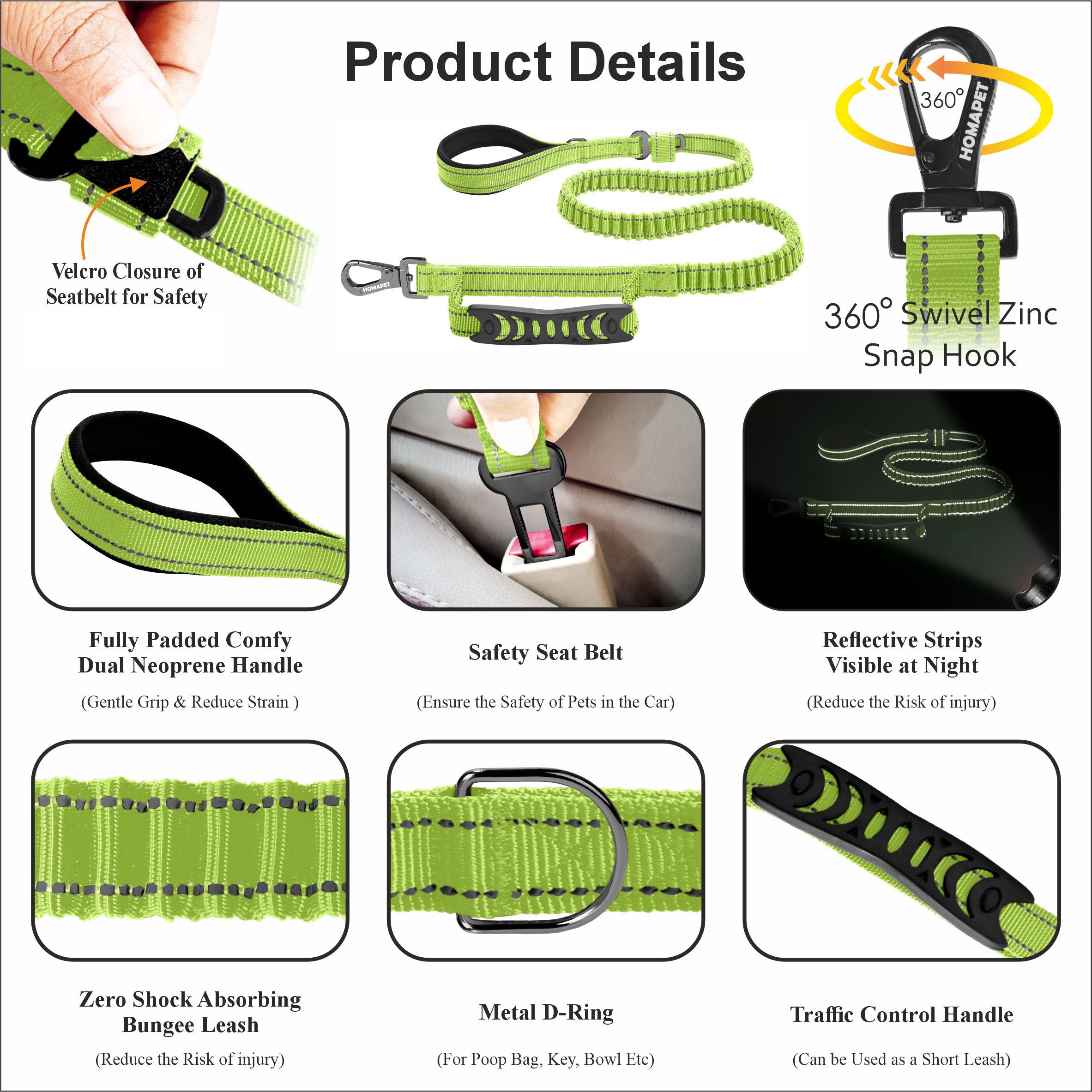 FS Green Polyester Full Bungee Dog Leash