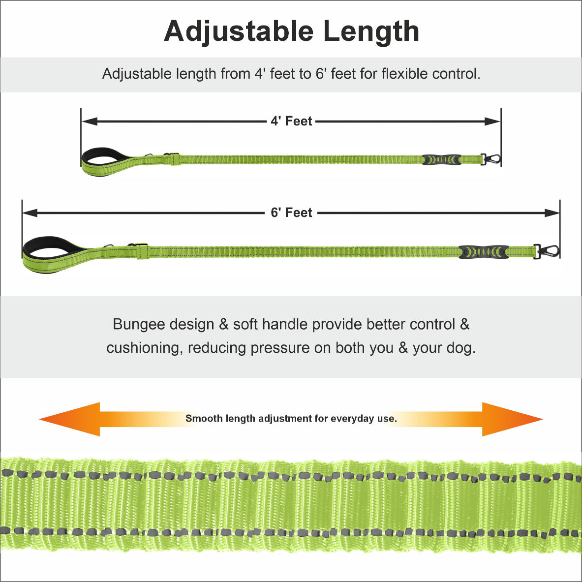FS Green Polyester Full Bungee Dog Leash