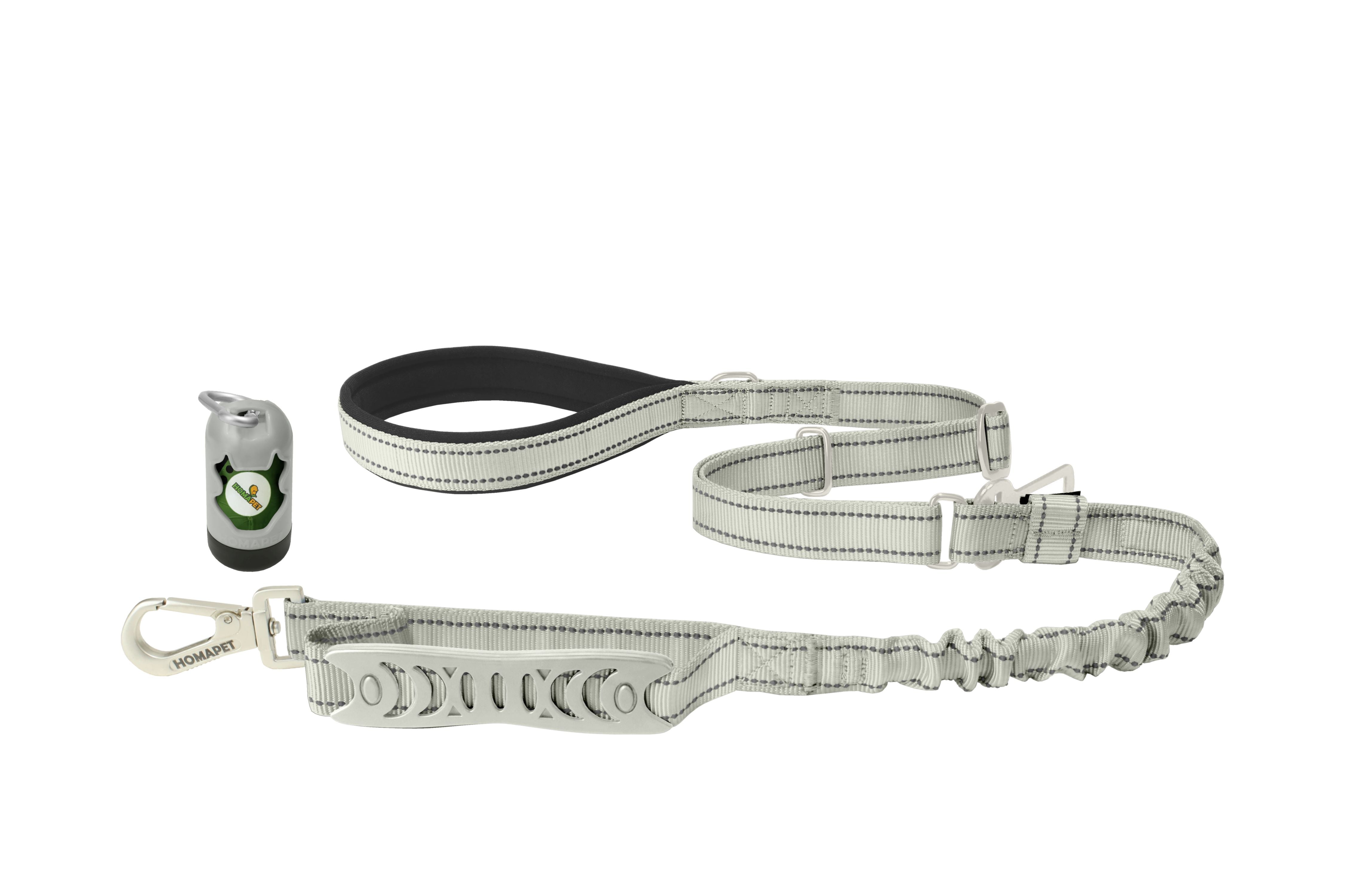 Light Grey Nylon Adjustable Bungee Dog Leash