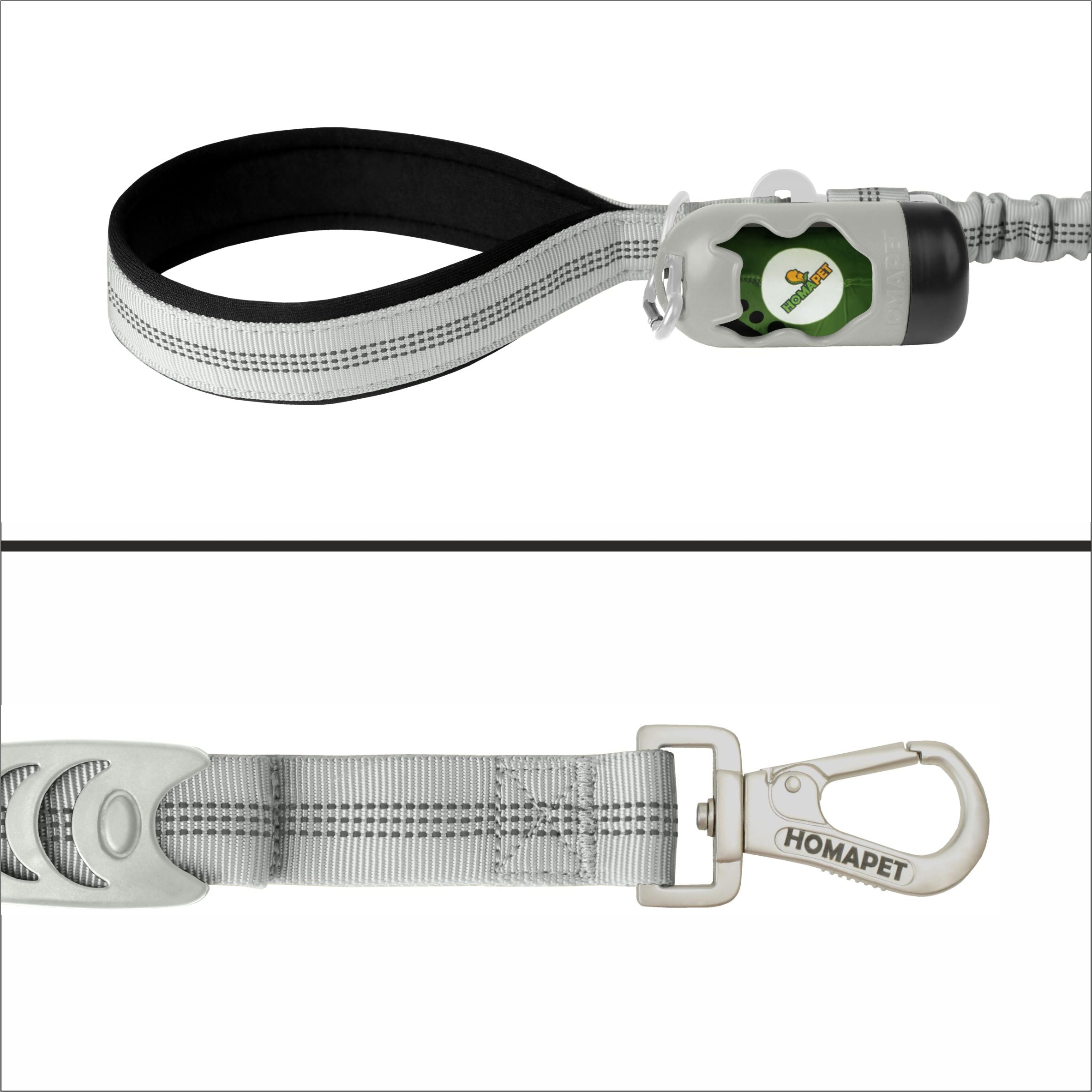 Light Grey Nylon Full Bungee Dog Leash