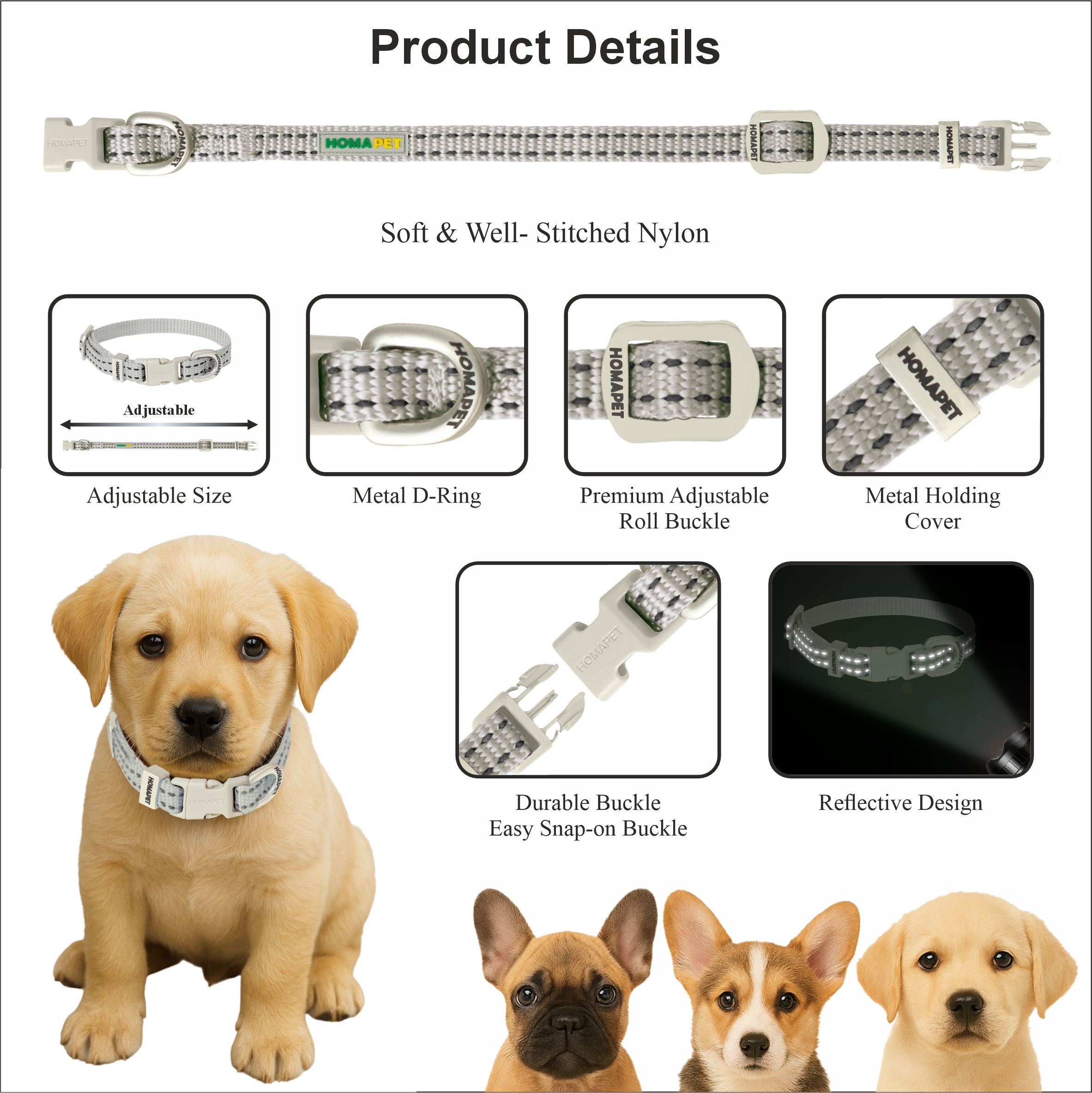 Light Grey Nylon Dog Collar XS