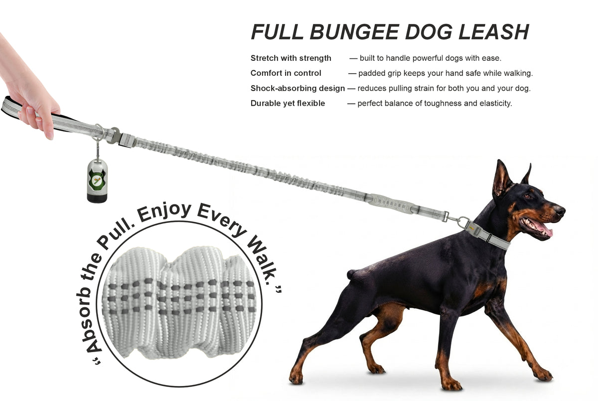 Light Grey Nylon Full Bungee Dog Leash