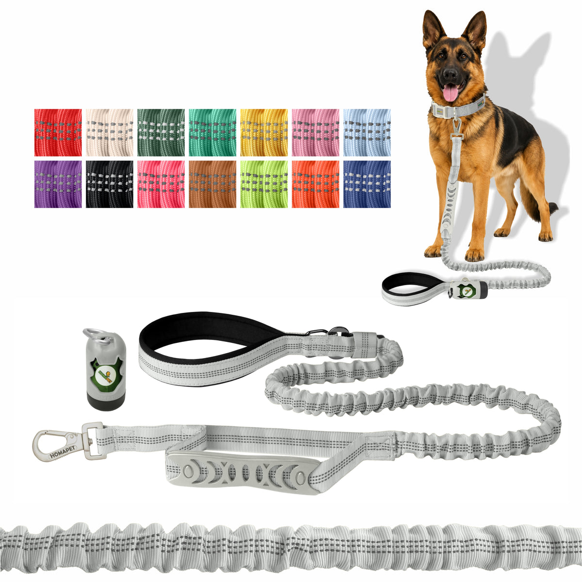 Light Grey Nylon Full Bungee Dog Leash