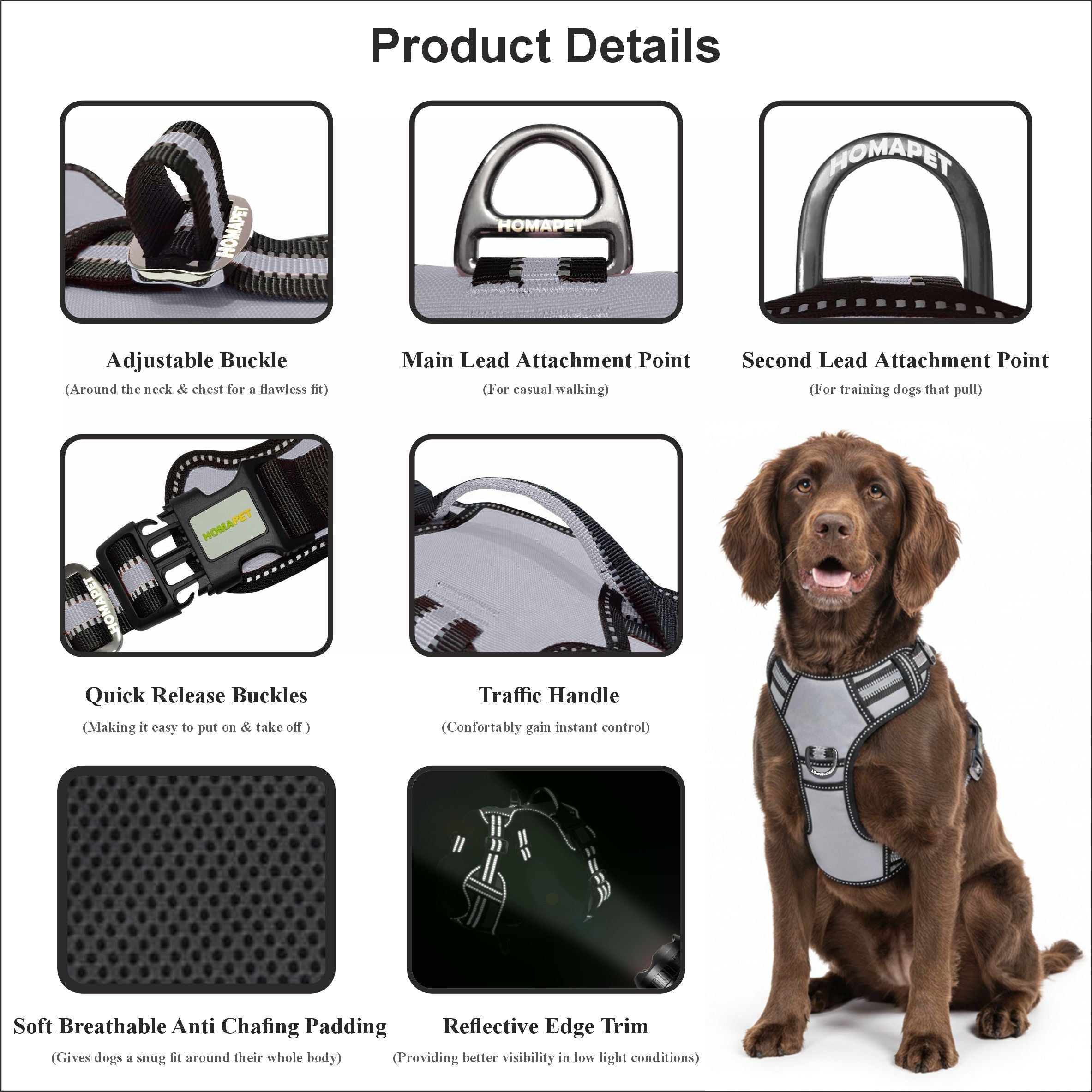 Light Grey Pull Dog Harness – Homapet