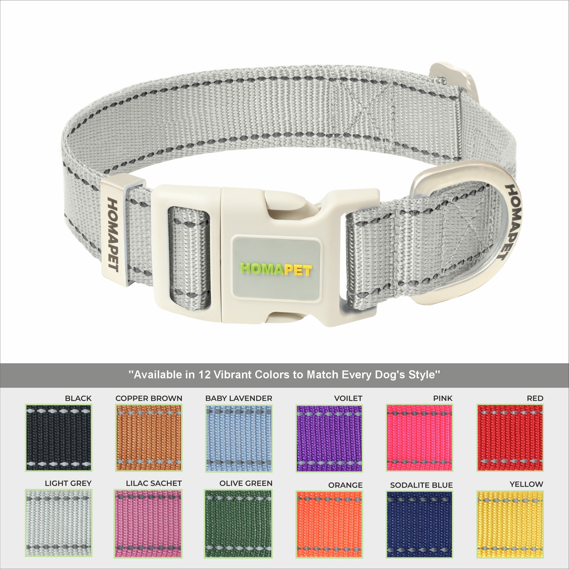 Light Grey Nylon Dog Collar