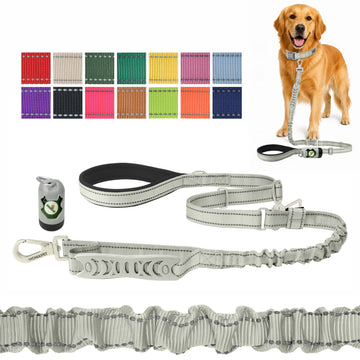 Light Grey Nylon Adjustable Bungee Dog Leash