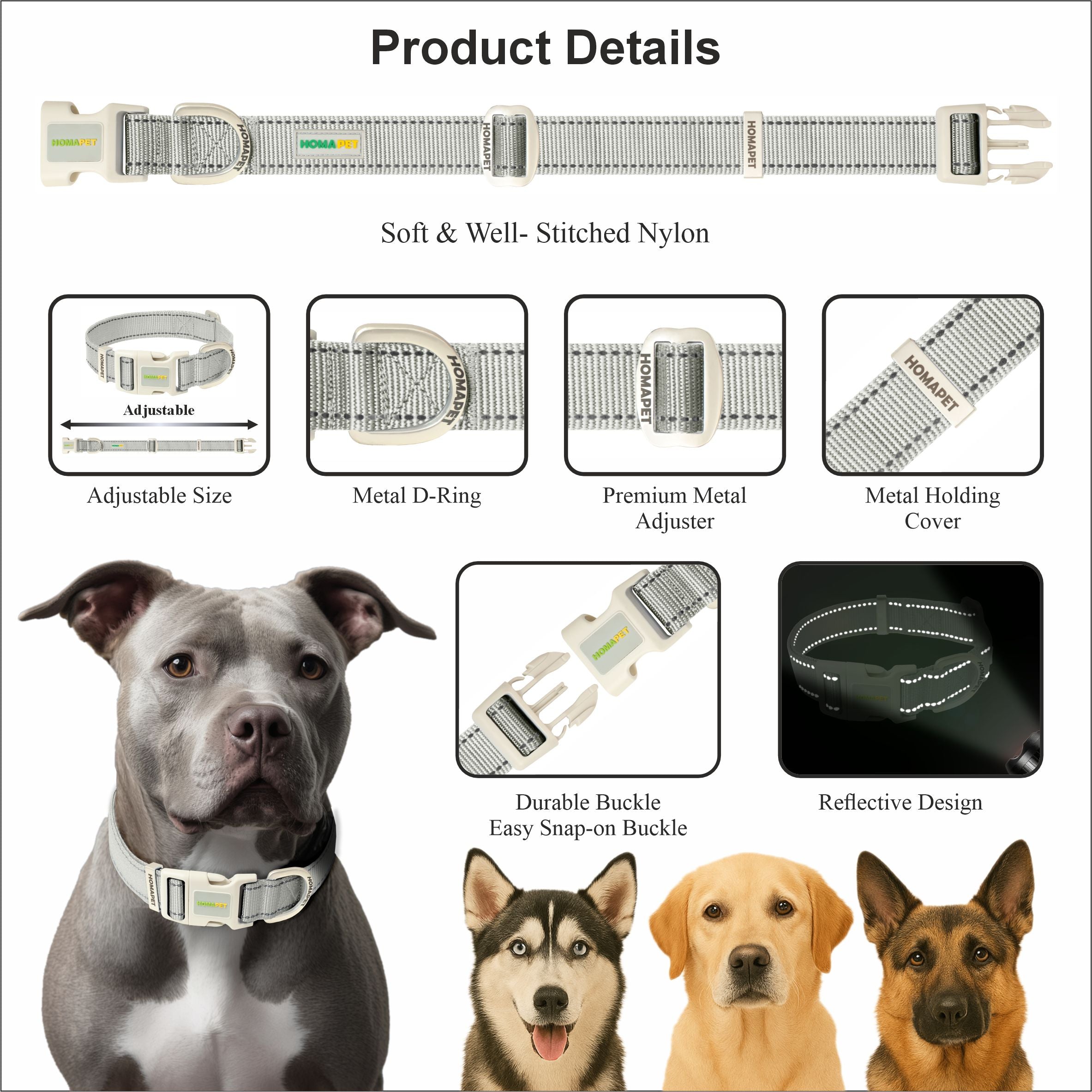 Light Grey Nylon Dog Collar