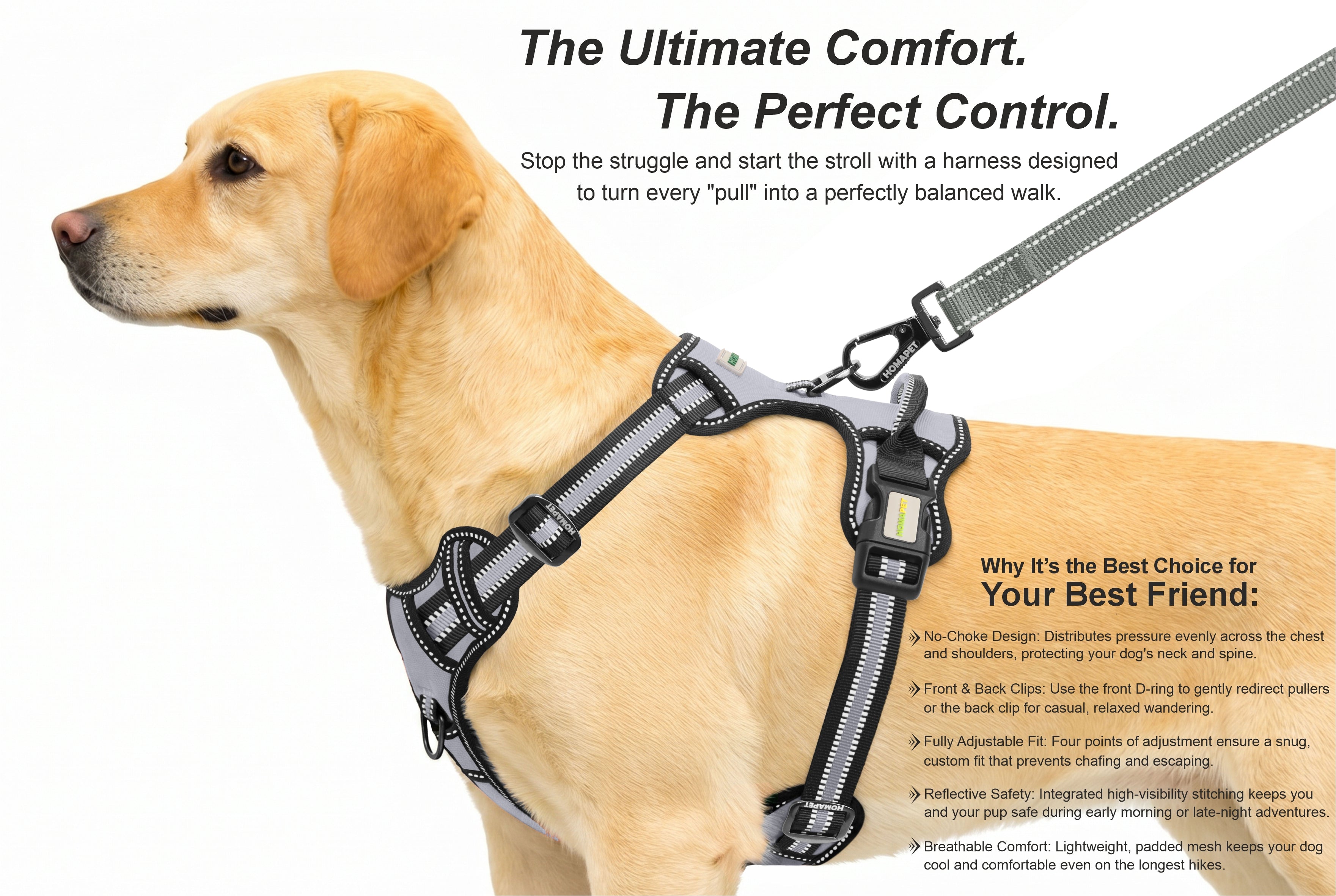 Light Grey Pull Dog Harness