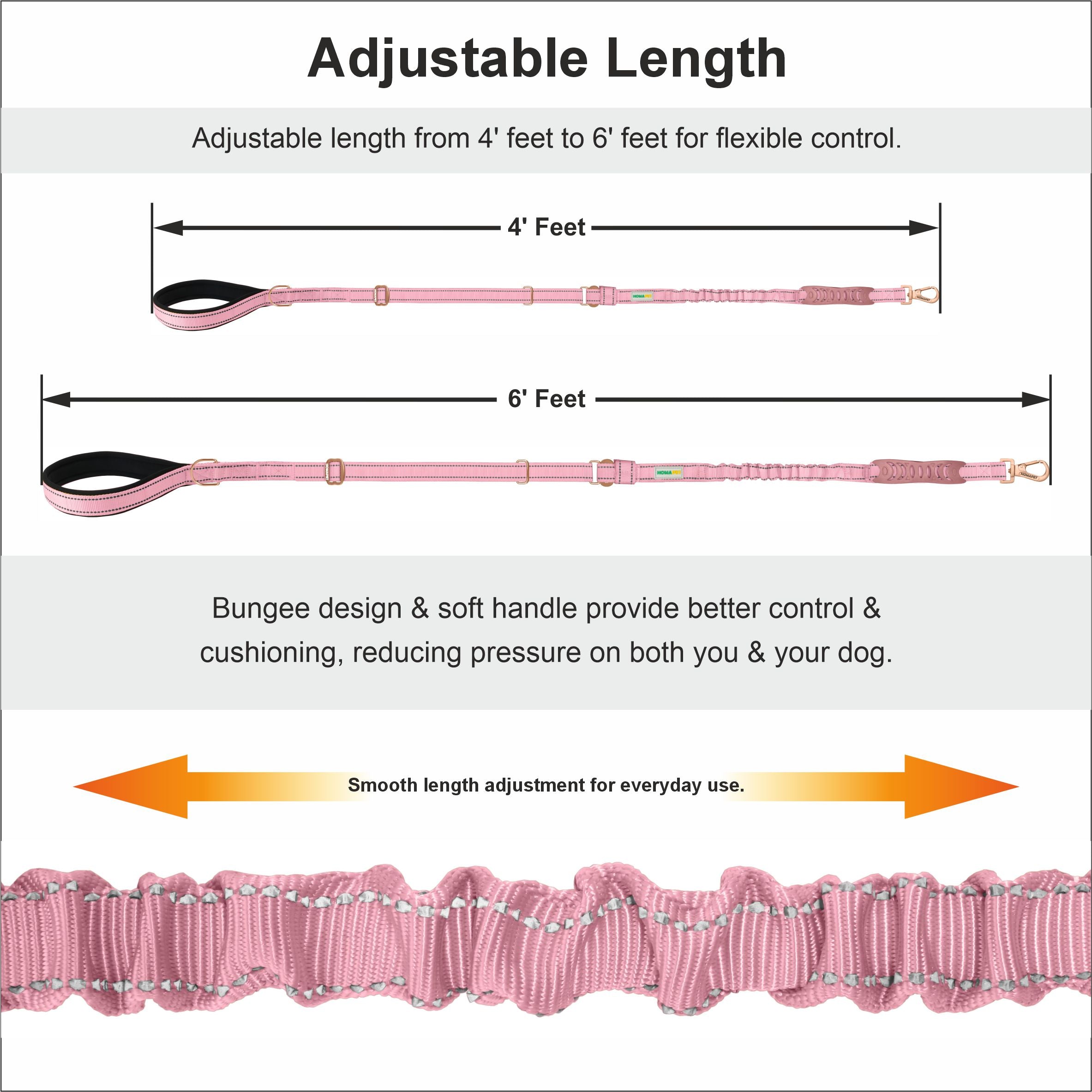 Lilac Sachet Nylon Adjustable Bungee Dog Leash