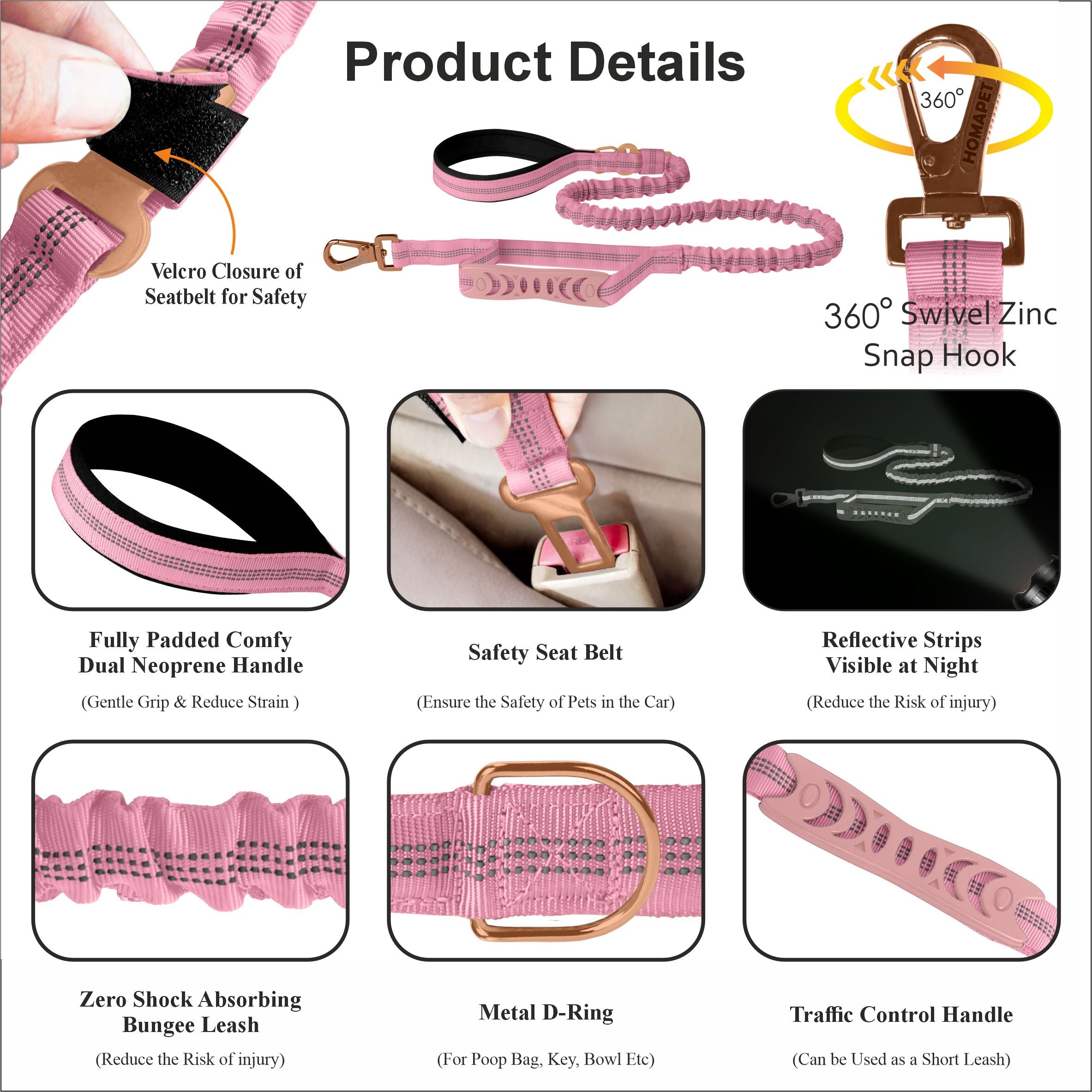 Lilac Sachet Nylon Full Bungee Dog Leash