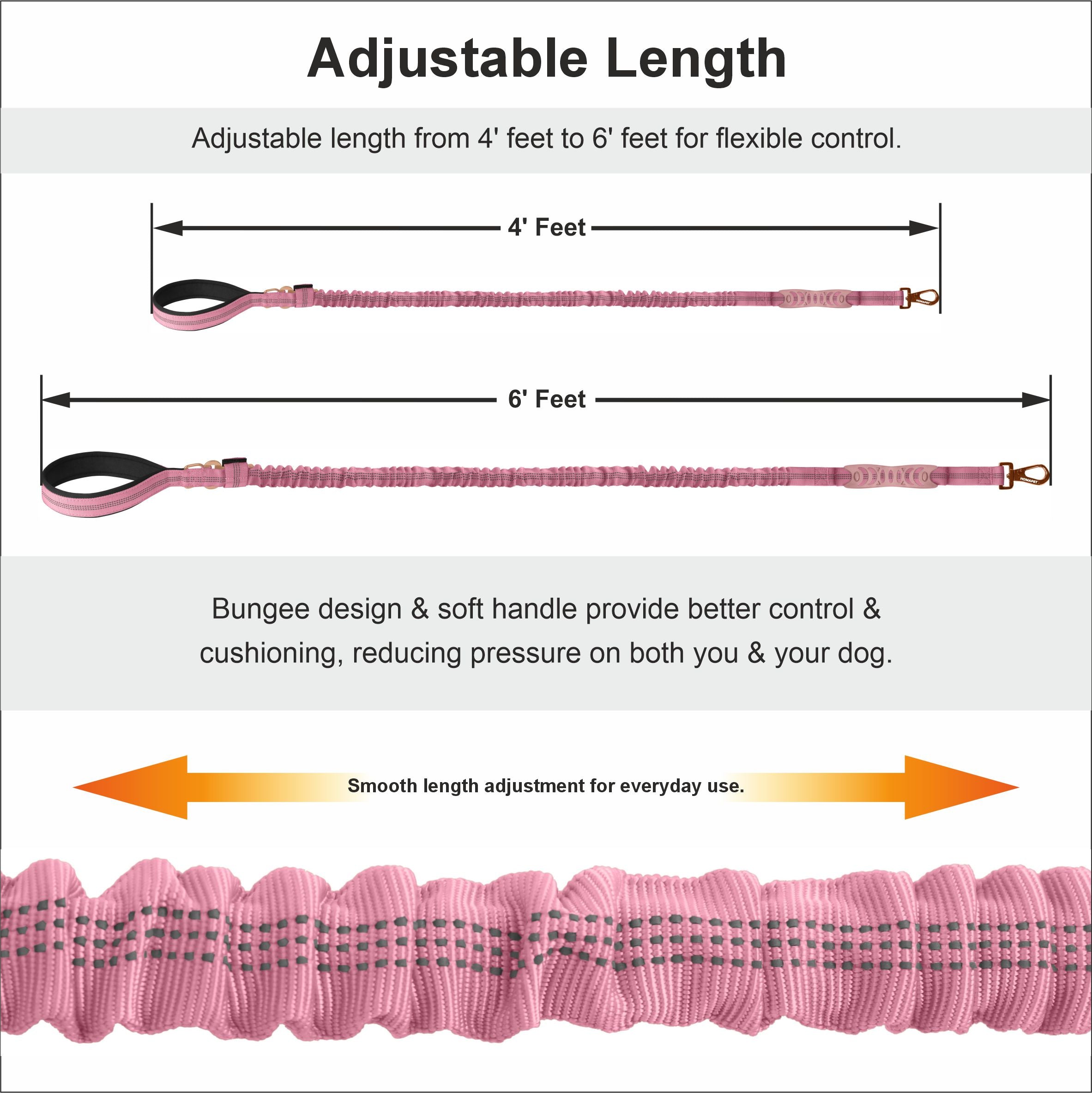 Lilac Sachet Nylon Full Bungee Dog Leash