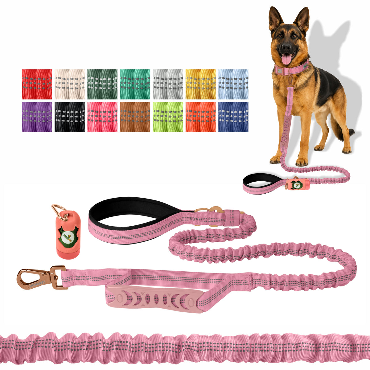 Lilac Sachet Nylon Full Bungee Dog Leash