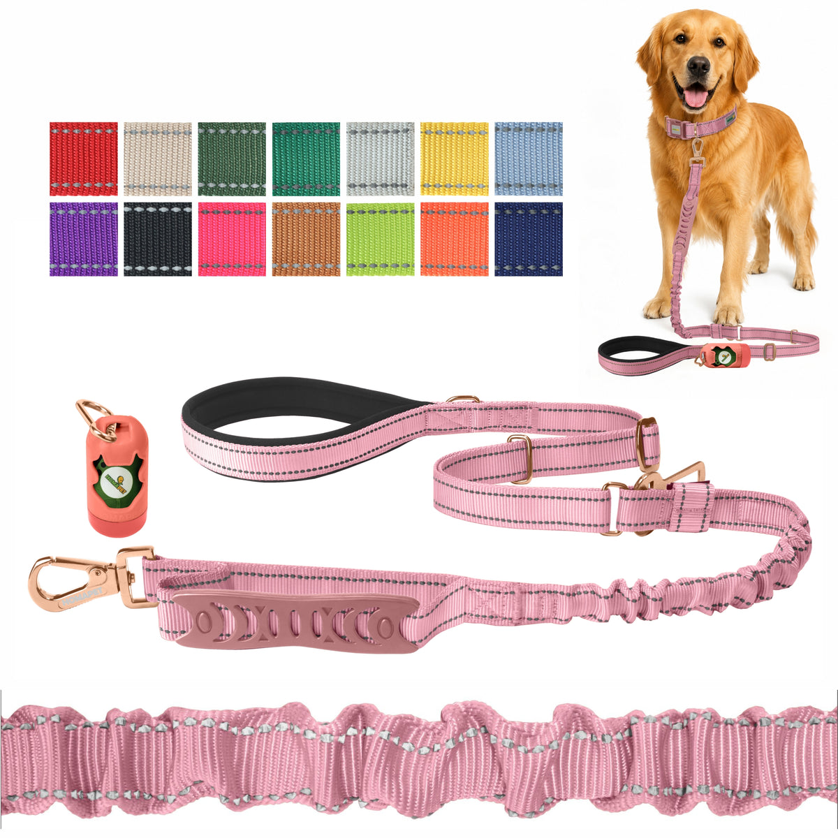 Lilac Sachet Nylon Adjustable Bungee Dog Leash