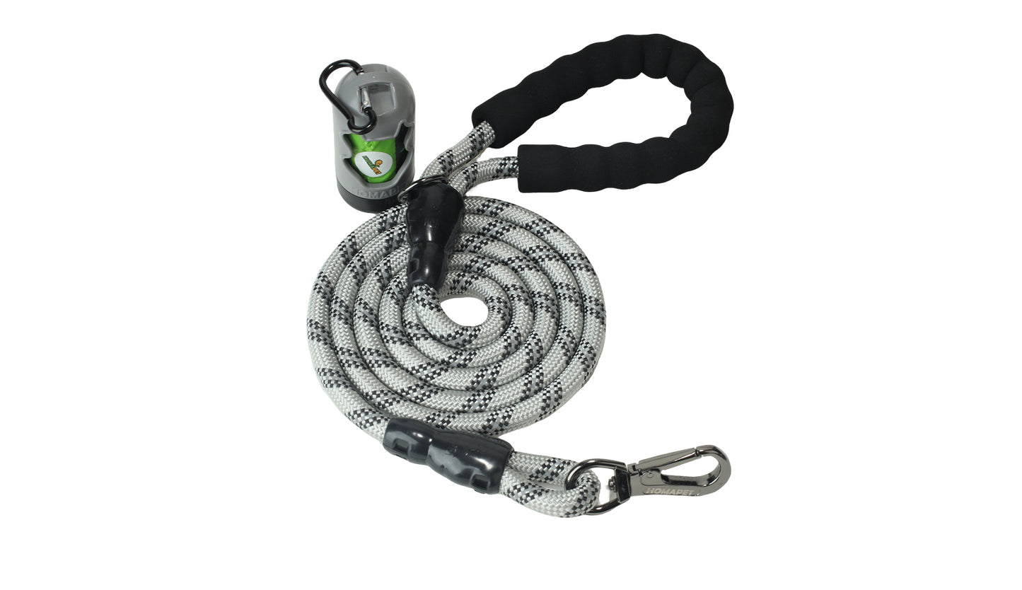 Light Grey - Black Braided Polyester Reflective Dog Rope