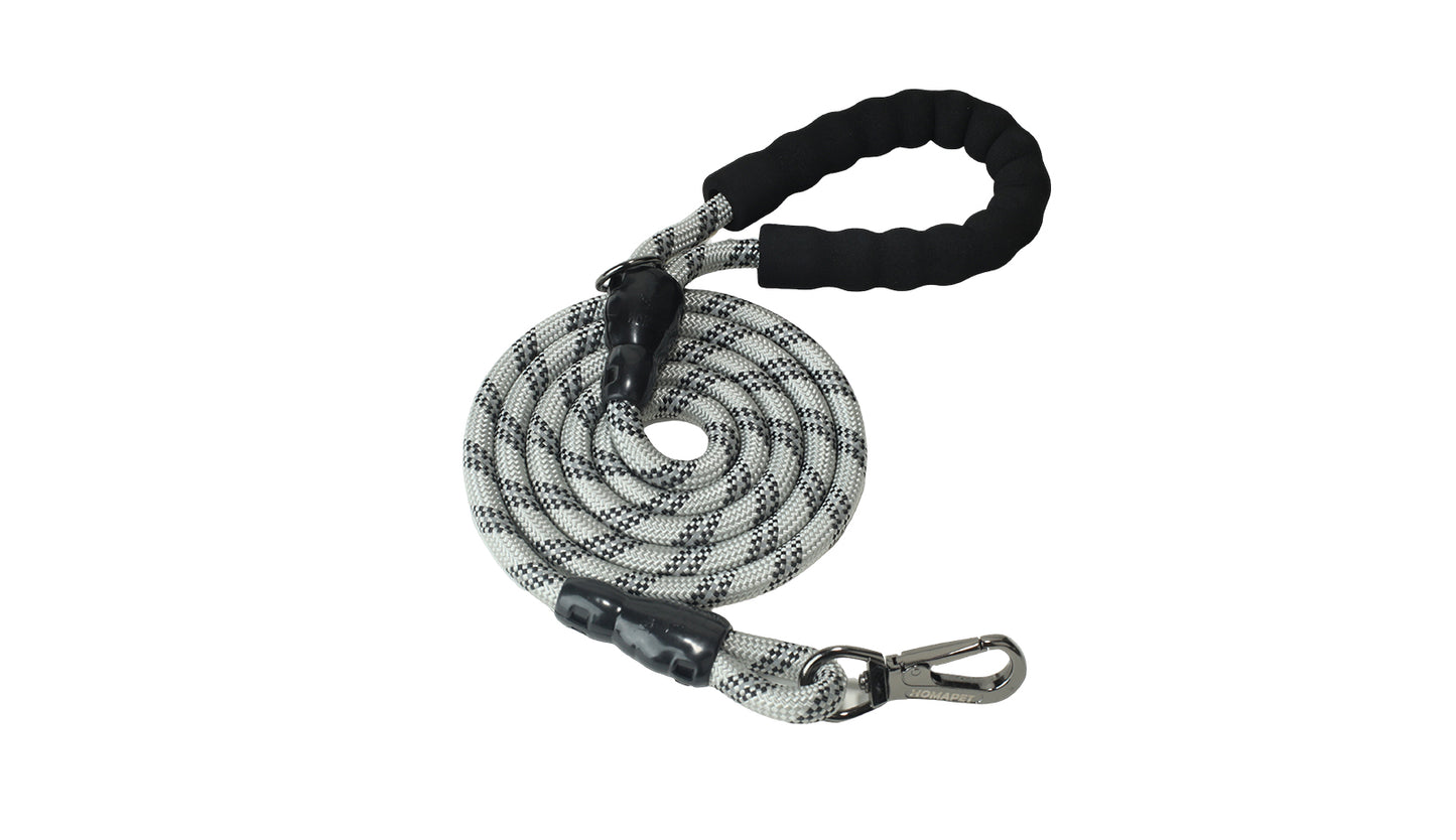 Light Grey - Black Braided Polyester Reflective Dog Rope