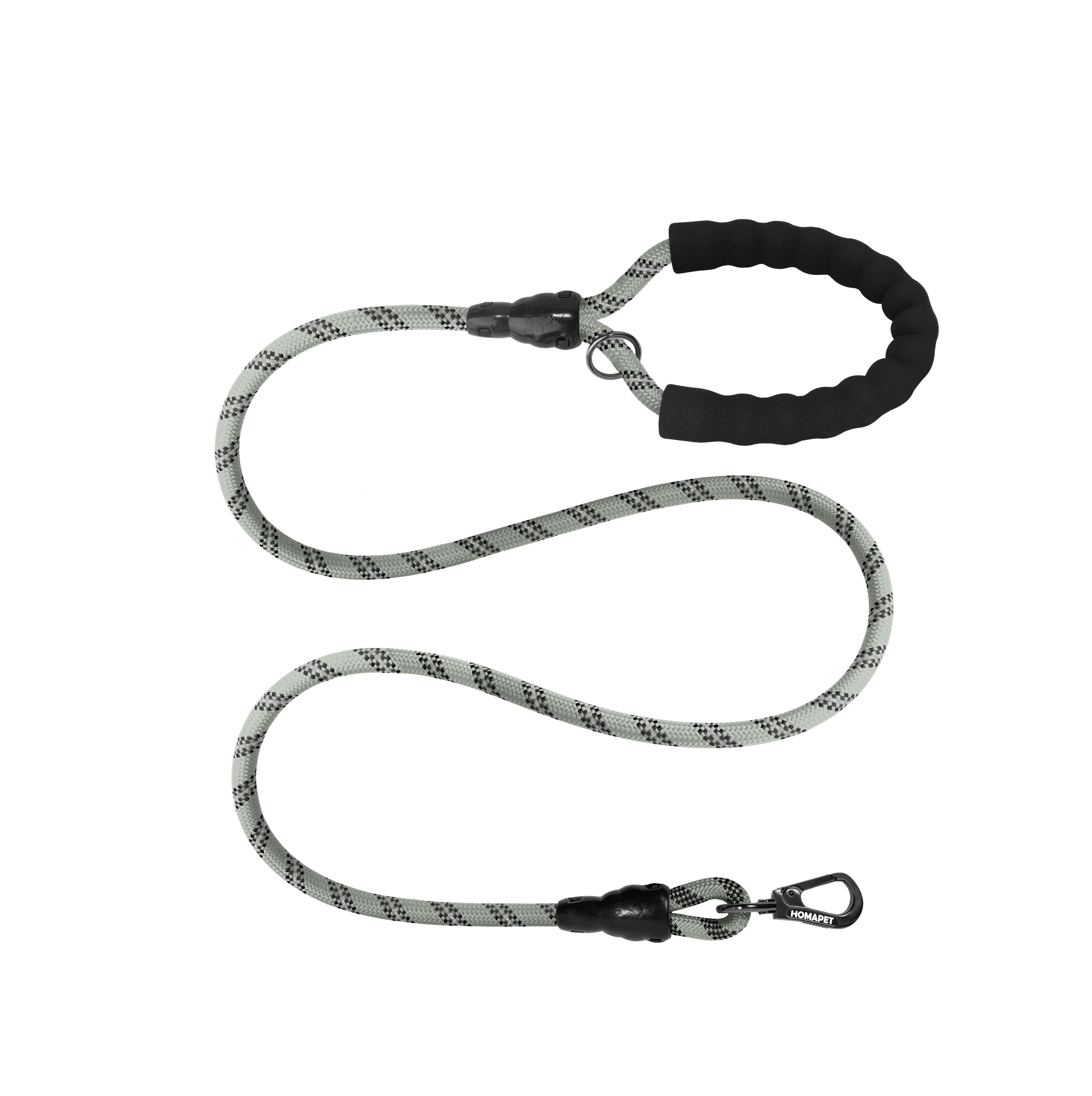 Light Grey - Black Braided Polyester Reflective Dog Rope