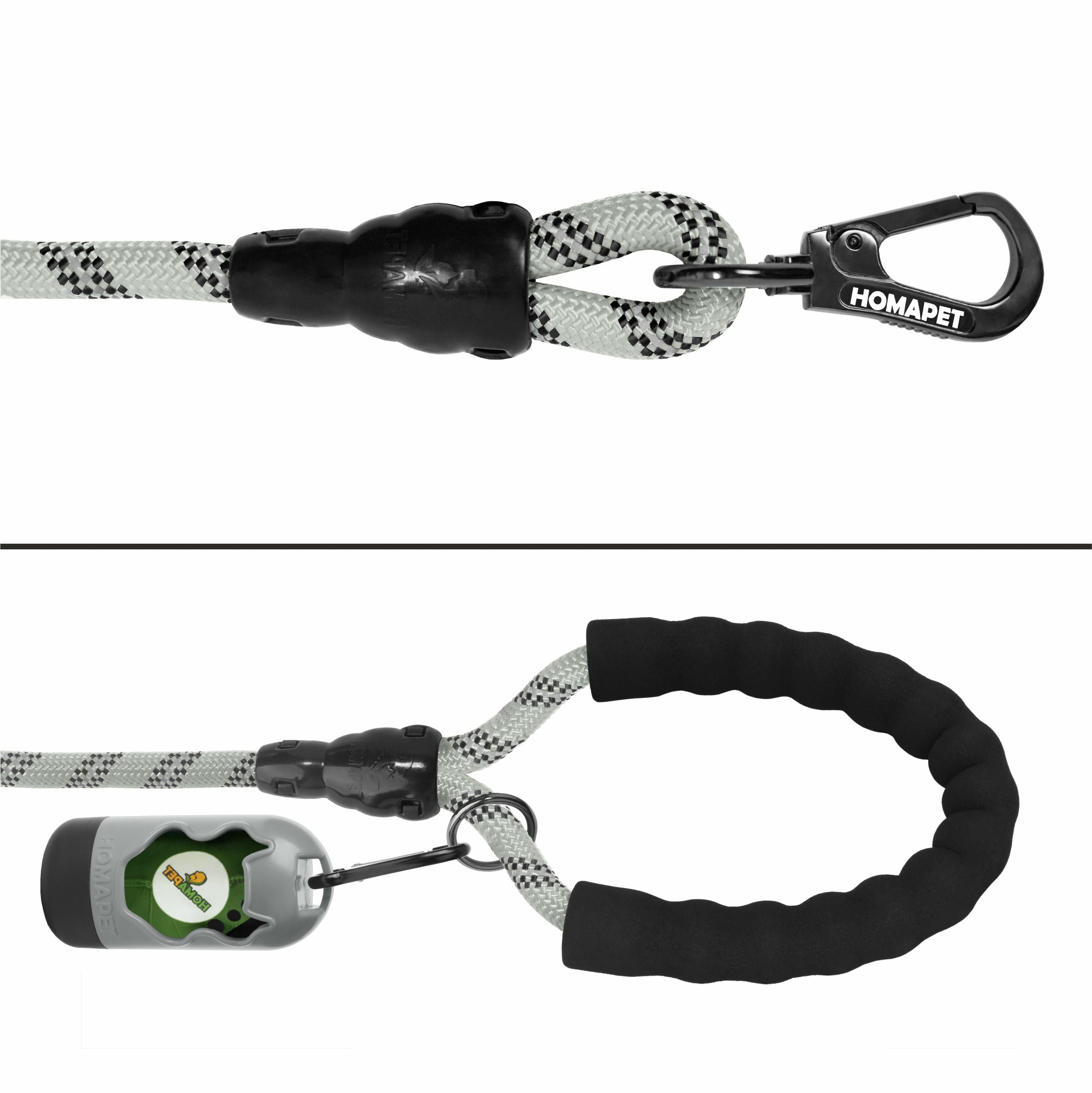 Light Grey - Black Braided Polyester Reflective Dog Rope