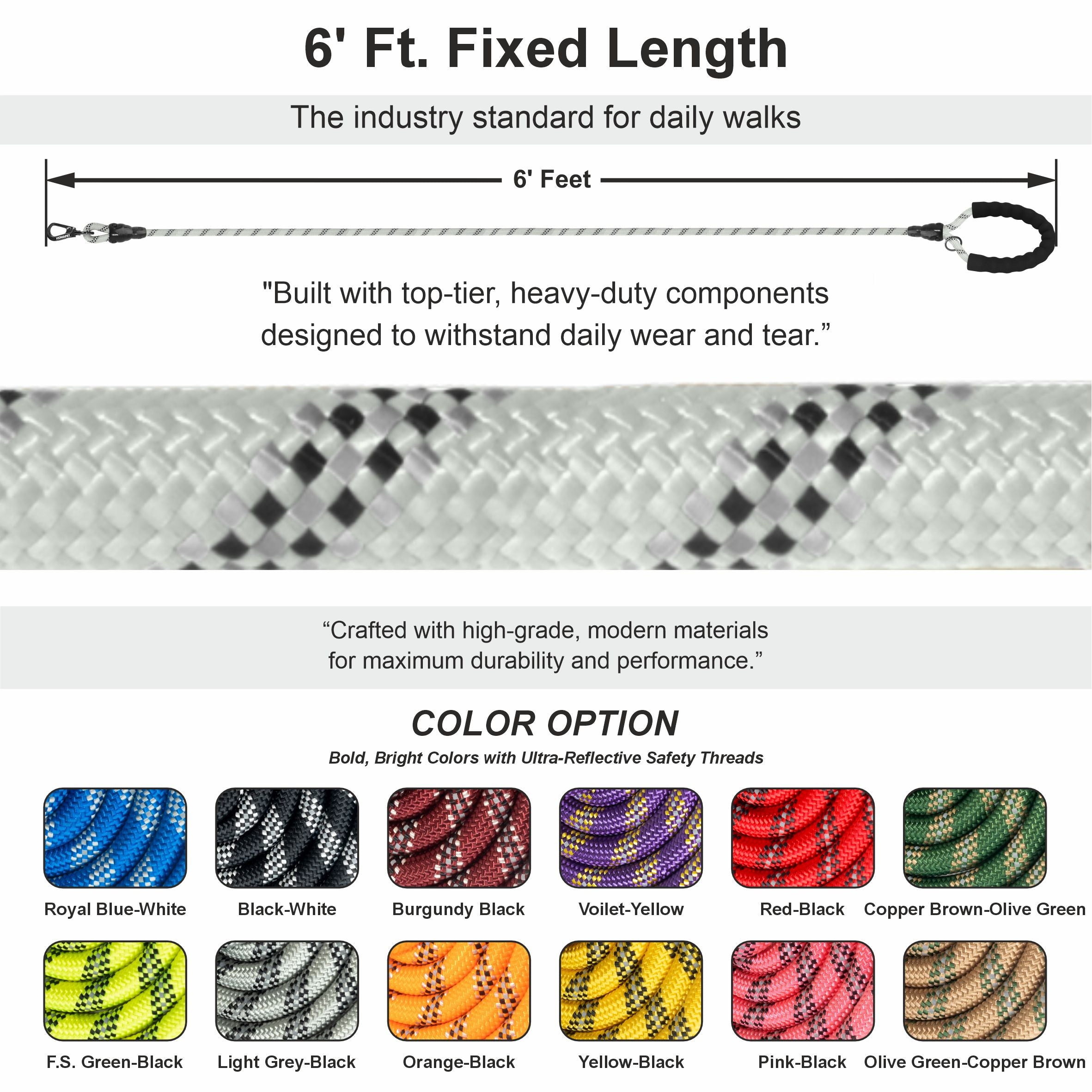 Light Grey - Black Braided Polyester Reflective Dog Rope