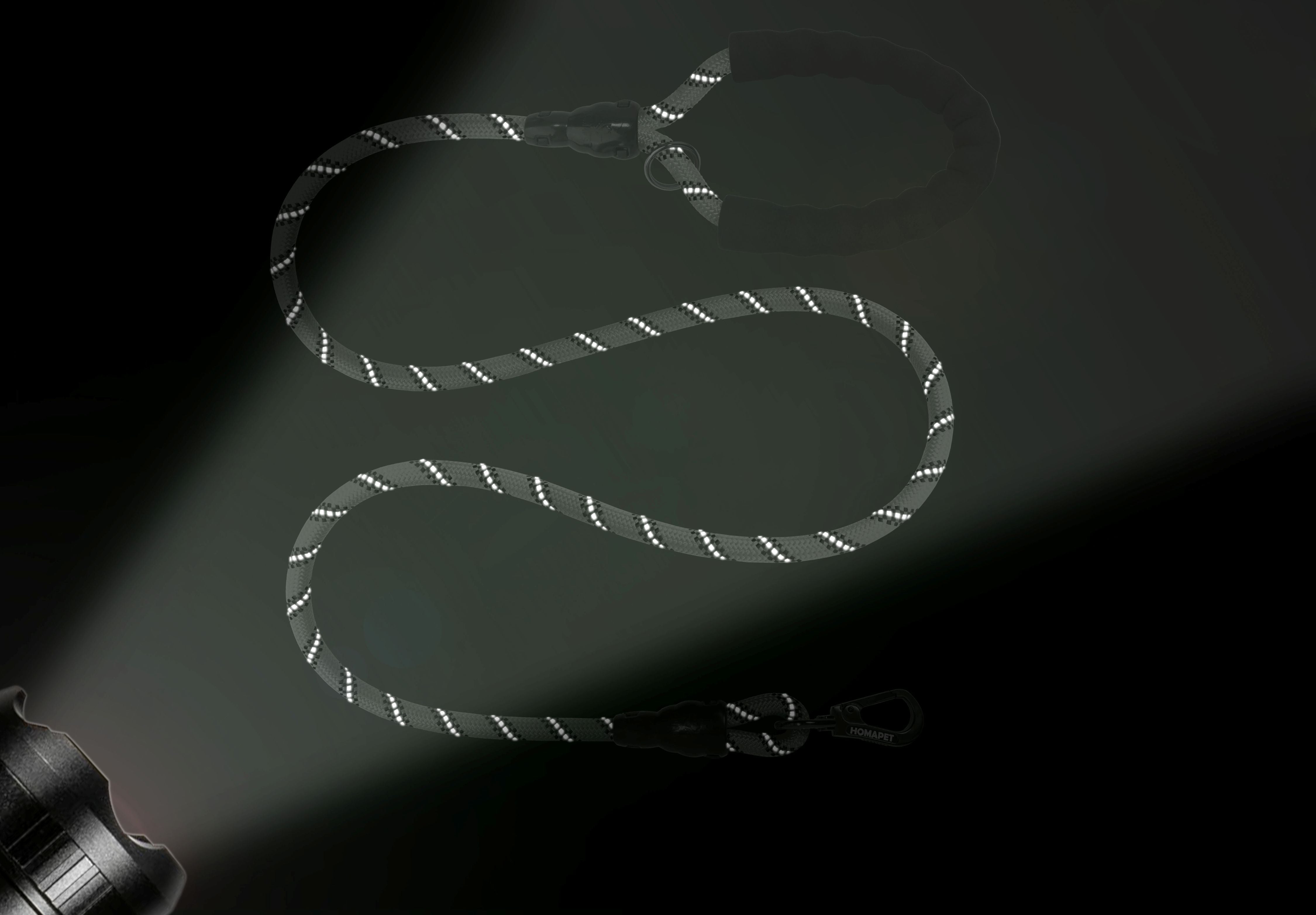Light Grey - Black Braided Polyester Reflective Dog Rope