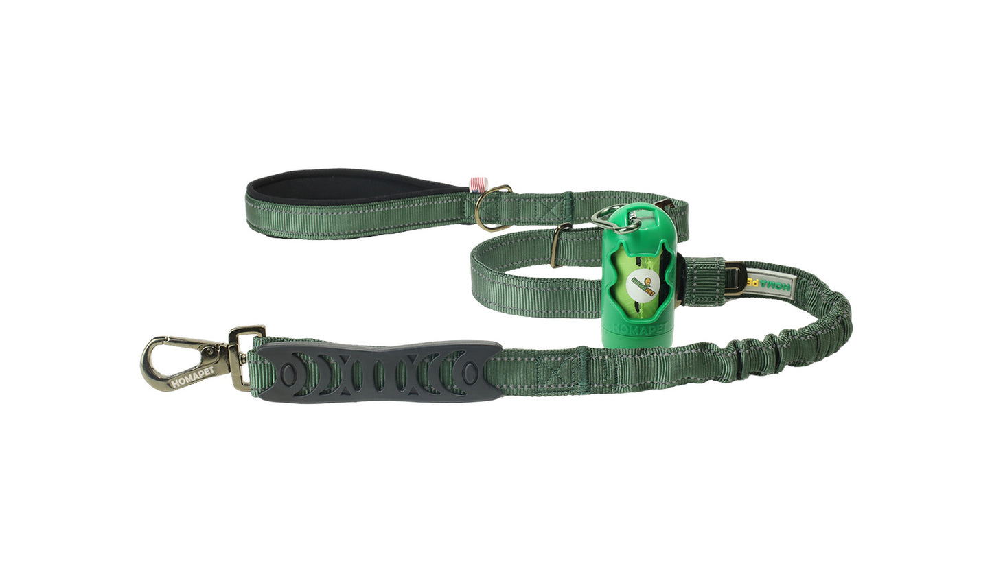 Olive Green Nylon Adjustable Bungee Dog Leash