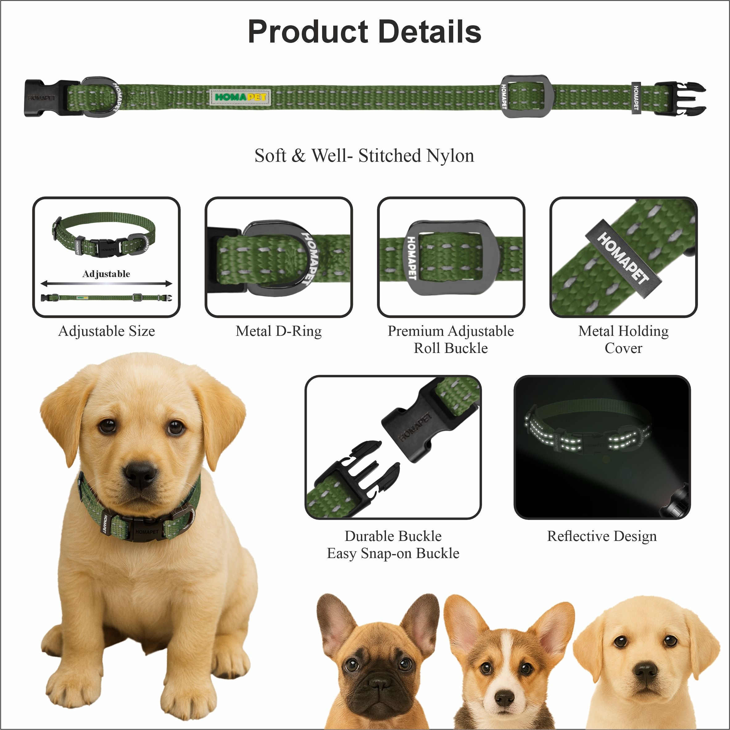 Olive Green Nylon Dog Collar XS