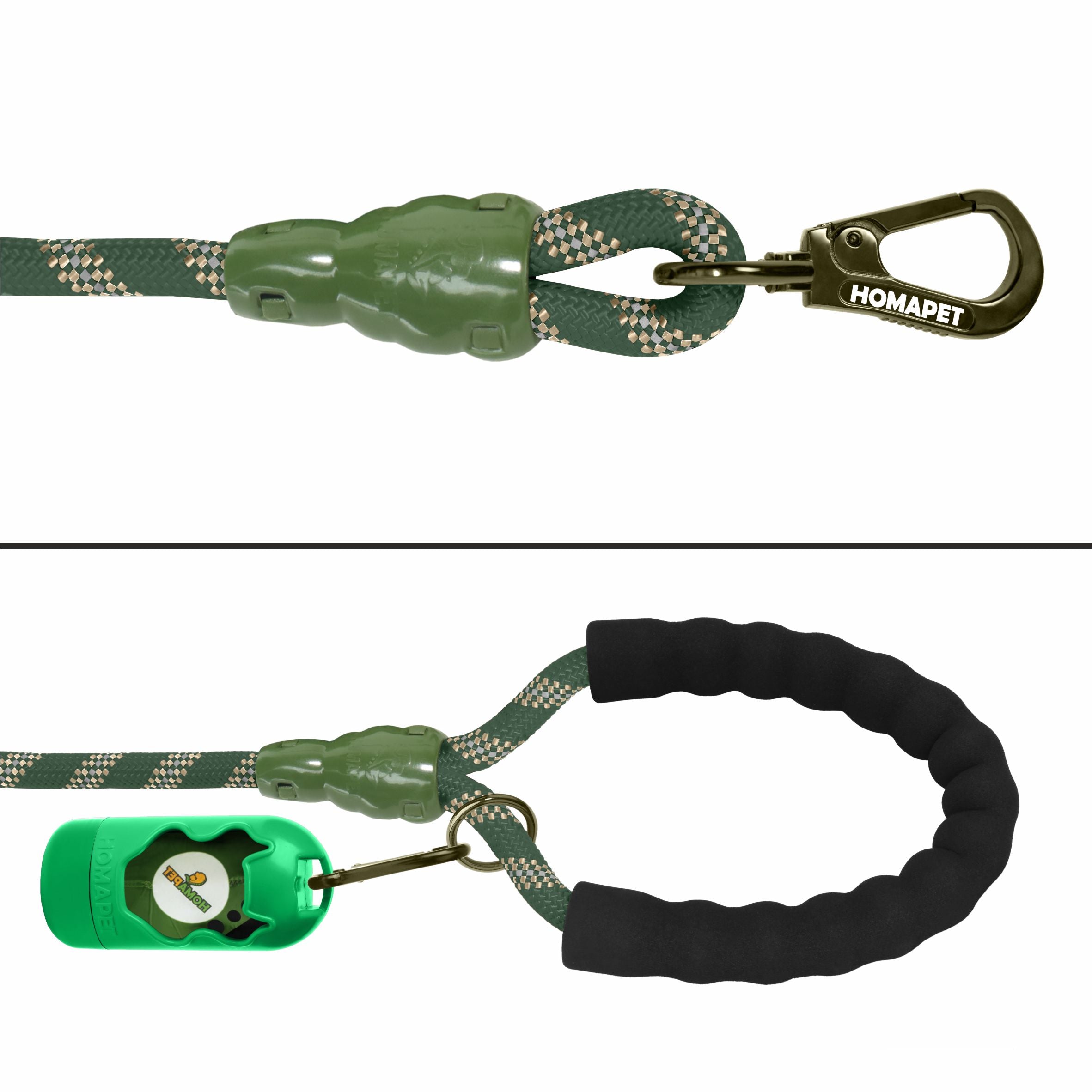 Olive Green - Copper Brown Braided Polyester Reflective Dog Rope