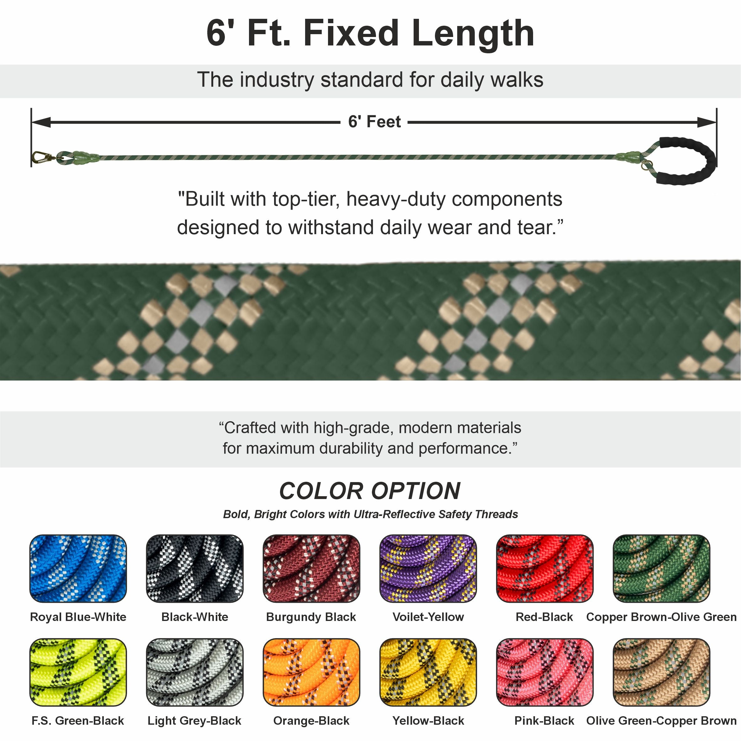 Olive Green - Copper Brown Braided Polyester Reflective Dog Rope