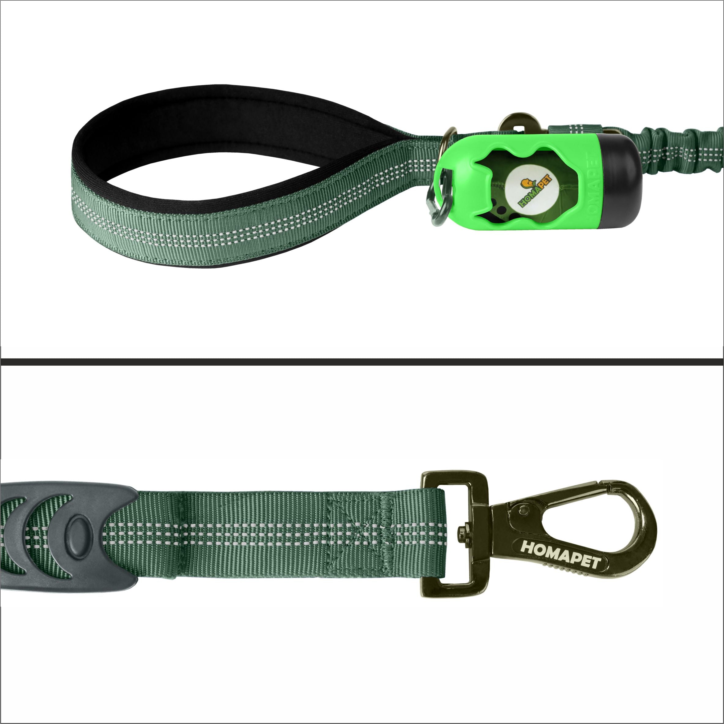 Olive Green Nylon Full Bungee Dog Leash